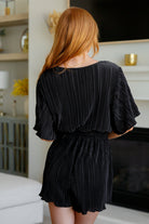 Lovely Life Plisse Romper in Black-Jumpsuits & Rompers-Stay Foxy Boutique, Florissant, Missouri