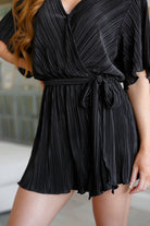 Lovely Life Plisse Romper in Black-Jumpsuits & Rompers-Stay Foxy Boutique, Florissant, Missouri