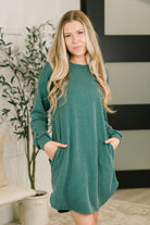 Love to Love You Textured Knit Dress in Hunter Green-Womens-Stay Foxy Boutique, Florissant, Missouri