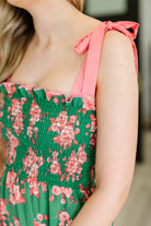 Low Effort, High Impact Tiered Dress in Green/Coral-Womens-Stay Foxy Boutique, Florissant, Missouri