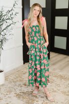 Low Effort, High Impact Tiered Dress in Green/Coral-Womens-Stay Foxy Boutique, Florissant, Missouri