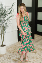 Low Effort, High Impact Tiered Dress in Green/Coral-Womens-Stay Foxy Boutique, Florissant, Missouri