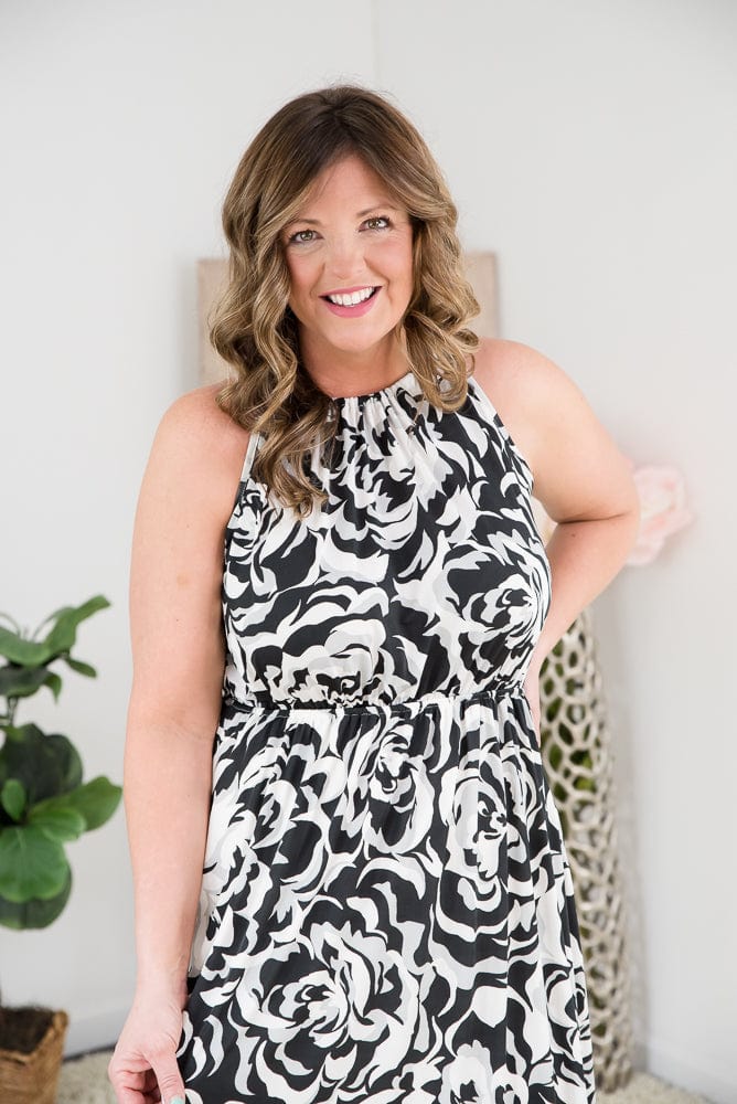 The World Goes Round Black Dress-White Birch-Stay Foxy Boutique, Florissant, Missouri