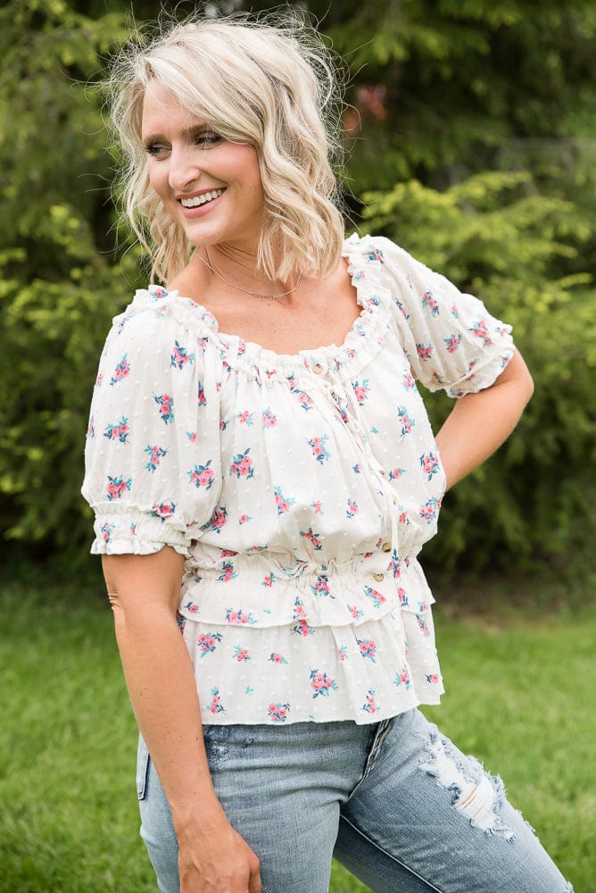 Florals Forever Top-White Birch-Stay Foxy Boutique, Florissant, Missouri