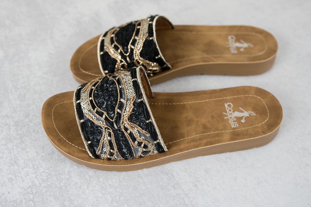 Pinwheel Sandals in Black-Corkys-Stay Foxy Boutique, Florissant, Missouri