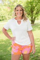 Tangerine Floral Shorts-White Birch-Stay Foxy Boutique, Florissant, Missouri