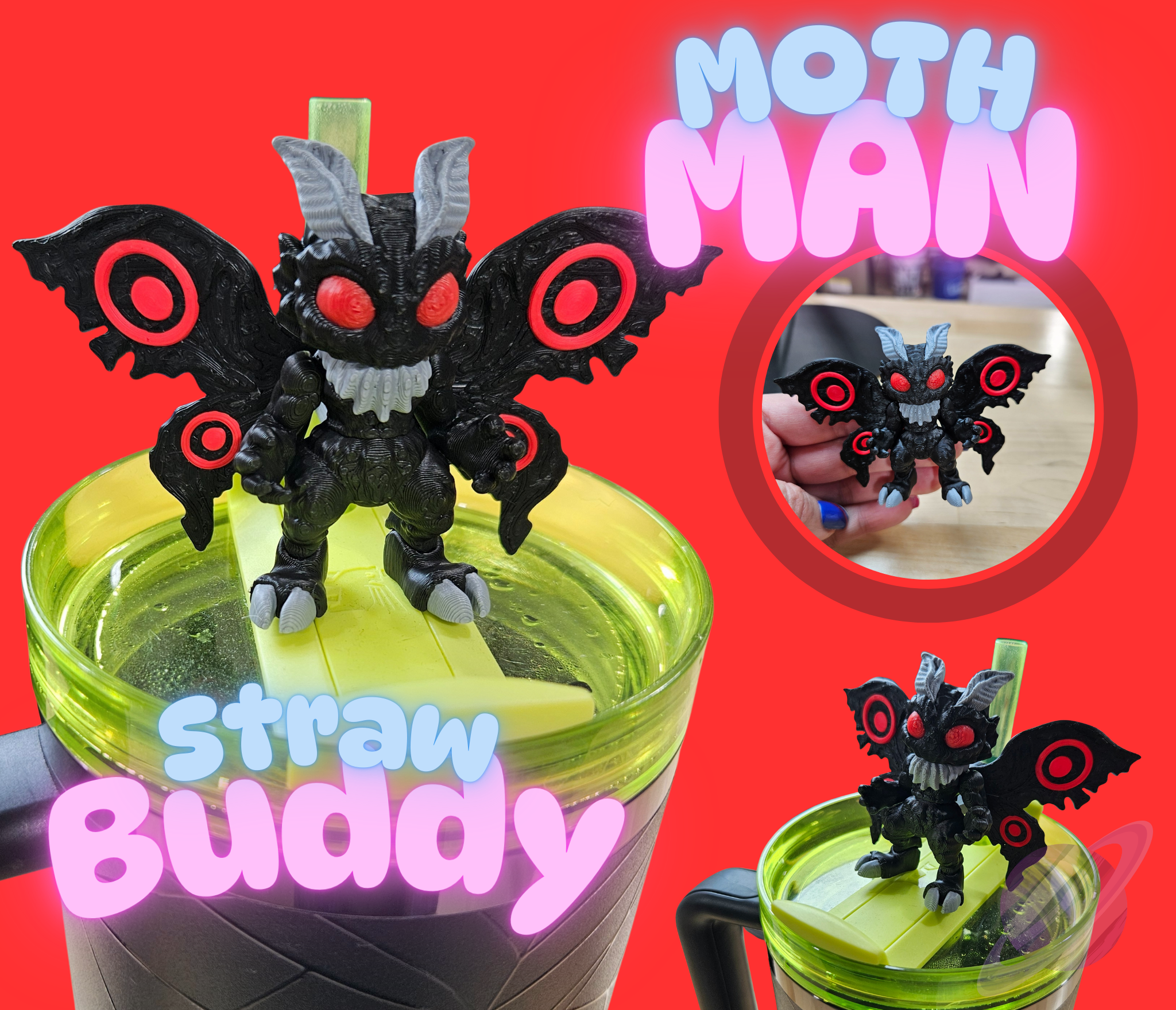 MOTH MAN-3D PRINTED STRAW BUDDY-Stay Foxy Boutique, Florissant, Missouri