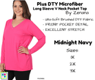 PLUS DTY Microfiber Long Sleeve V Neck Pocket Top - Fuchsia-Long Sleeve Top-Stay Foxy Boutique, Florissant, Missouri