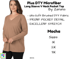 PLUS DTY Microfiber Long Sleeve V Neck Pocket Top - Mocha-Long Sleeve Top-Stay Foxy Boutique, Florissant, Missouri