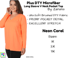 PLUS DTY Microfiber Long Sleeve V Neck Pocket Top - Neon Coral-Long Sleeve Top-Stay Foxy Boutique, Florissant, Missouri