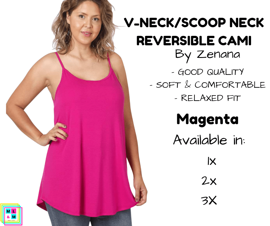 PLUS V-Neck/Scoop Neck Reversible Cami - Magenta-Tank Top-Stay Foxy Boutique, Florissant, Missouri
