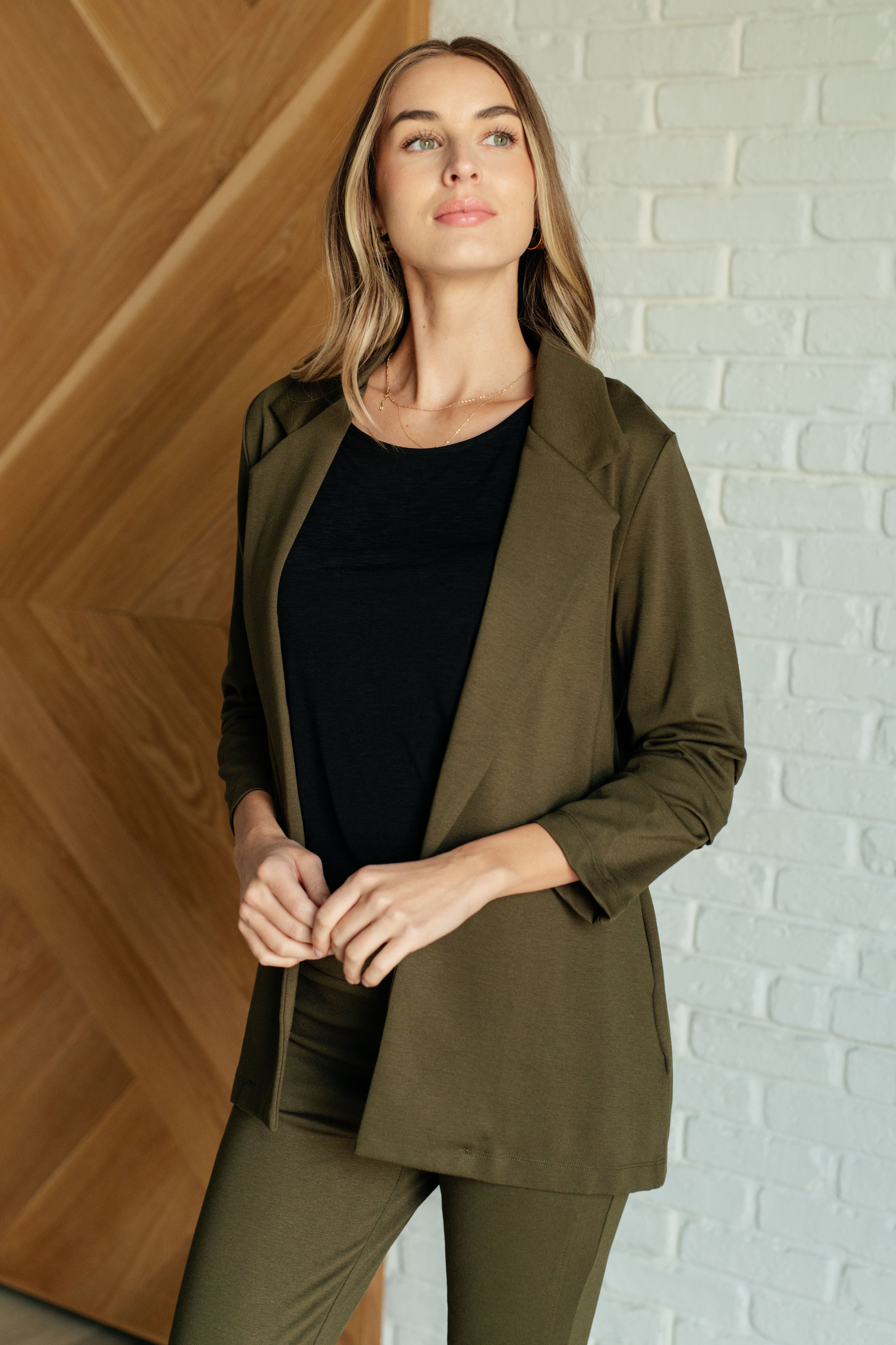 Magic 3/4 Blazer in Olive-Layers-Stay Foxy Boutique, Florissant, Missouri