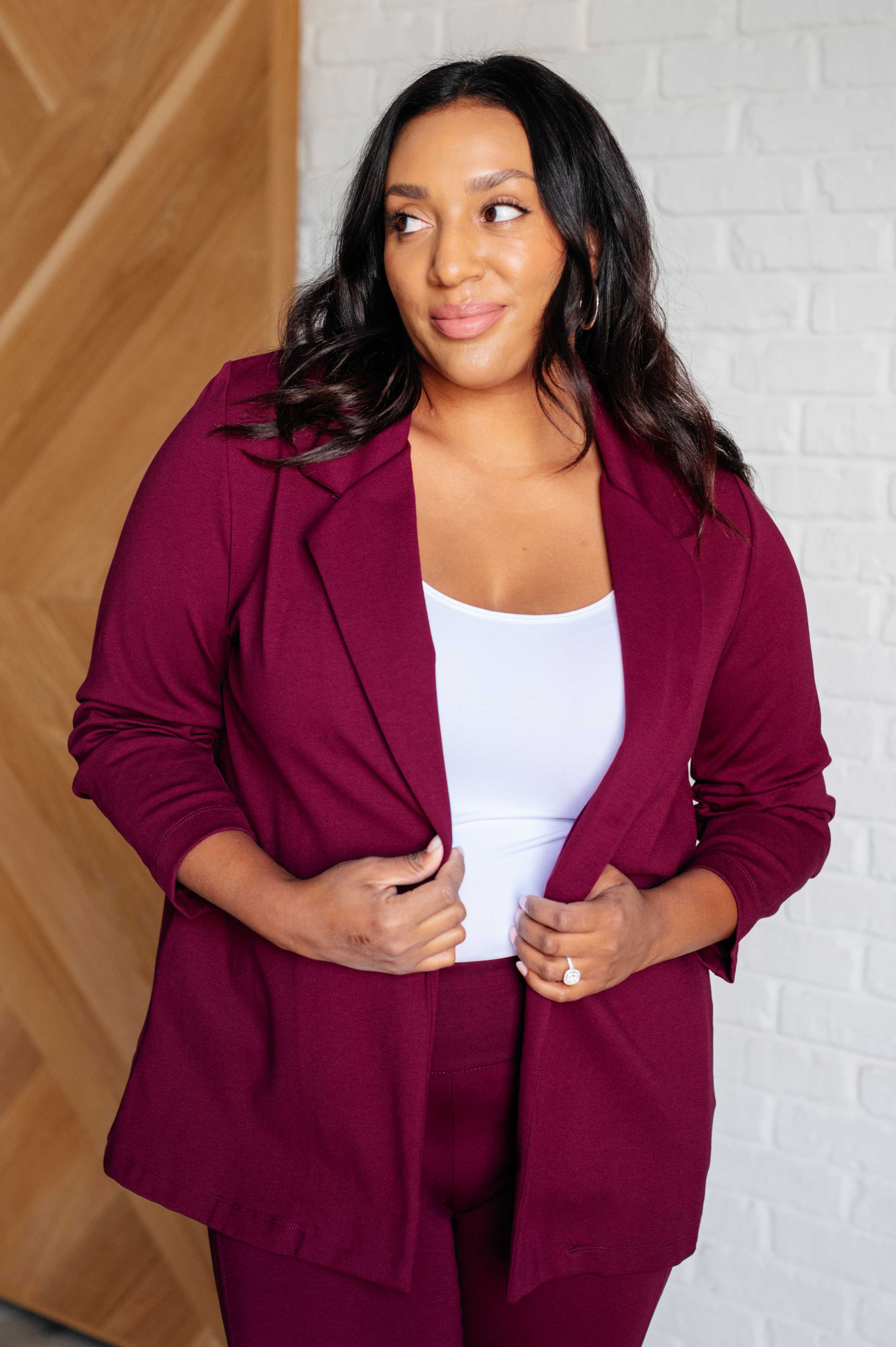 Magic 3/4 Blazer in Wine-Layers-Stay Foxy Boutique, Florissant, Missouri