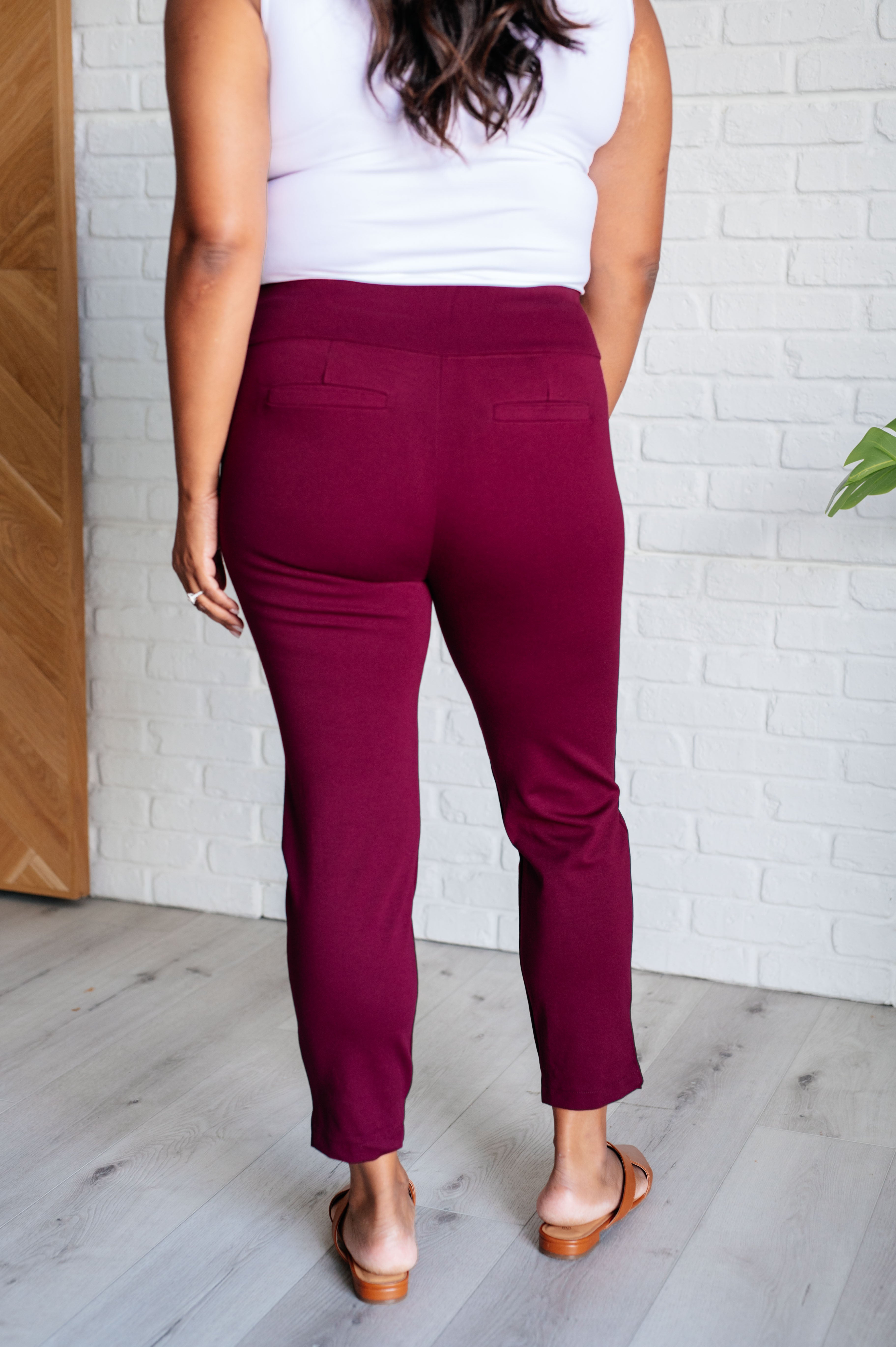 Magic Ankle Crop Skinny Pants in Wine-Bottoms-Stay Foxy Boutique, Florissant, Missouri