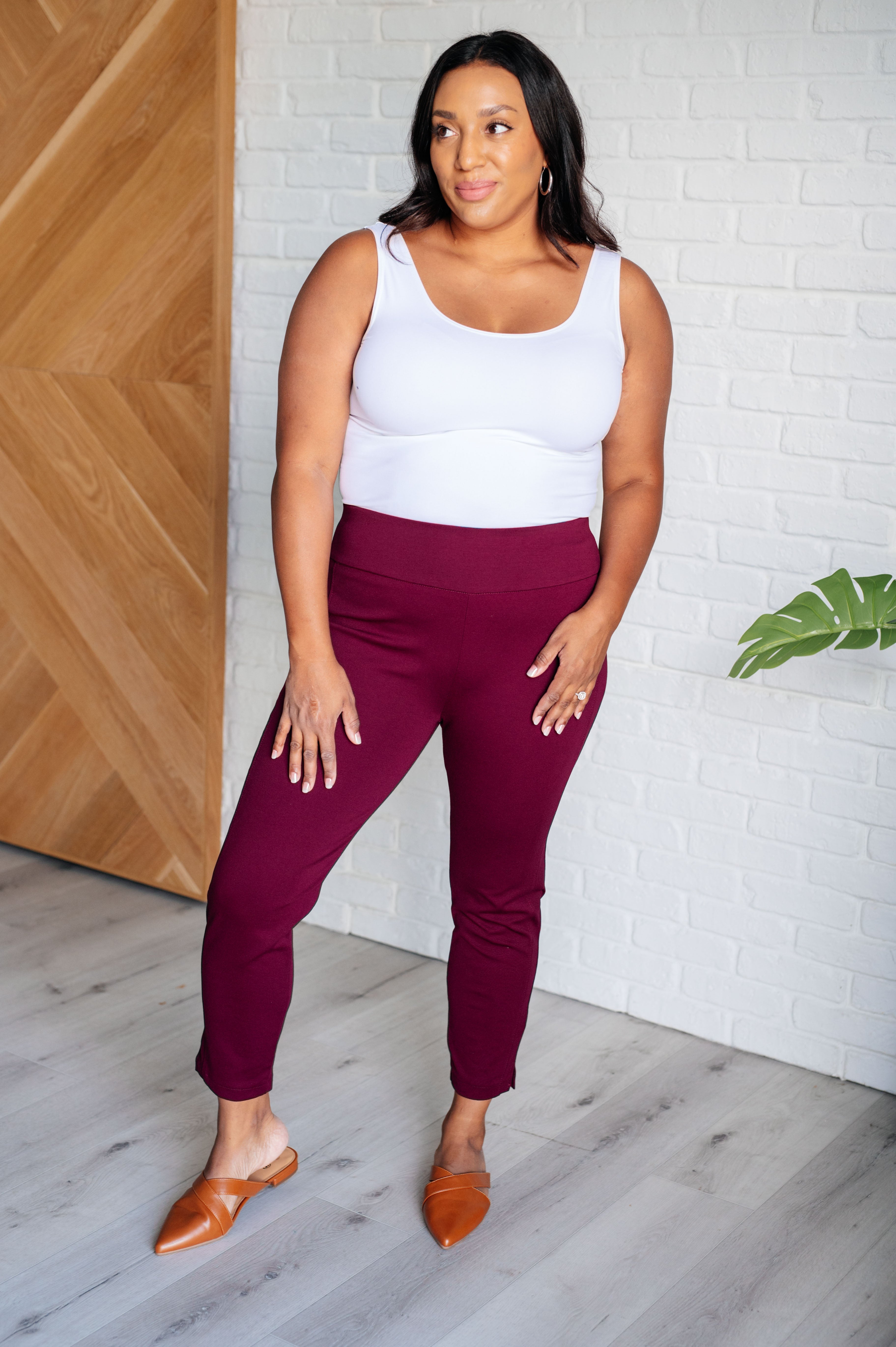 Magic Ankle Crop Skinny Pants in Wine-Bottoms-Stay Foxy Boutique, Florissant, Missouri