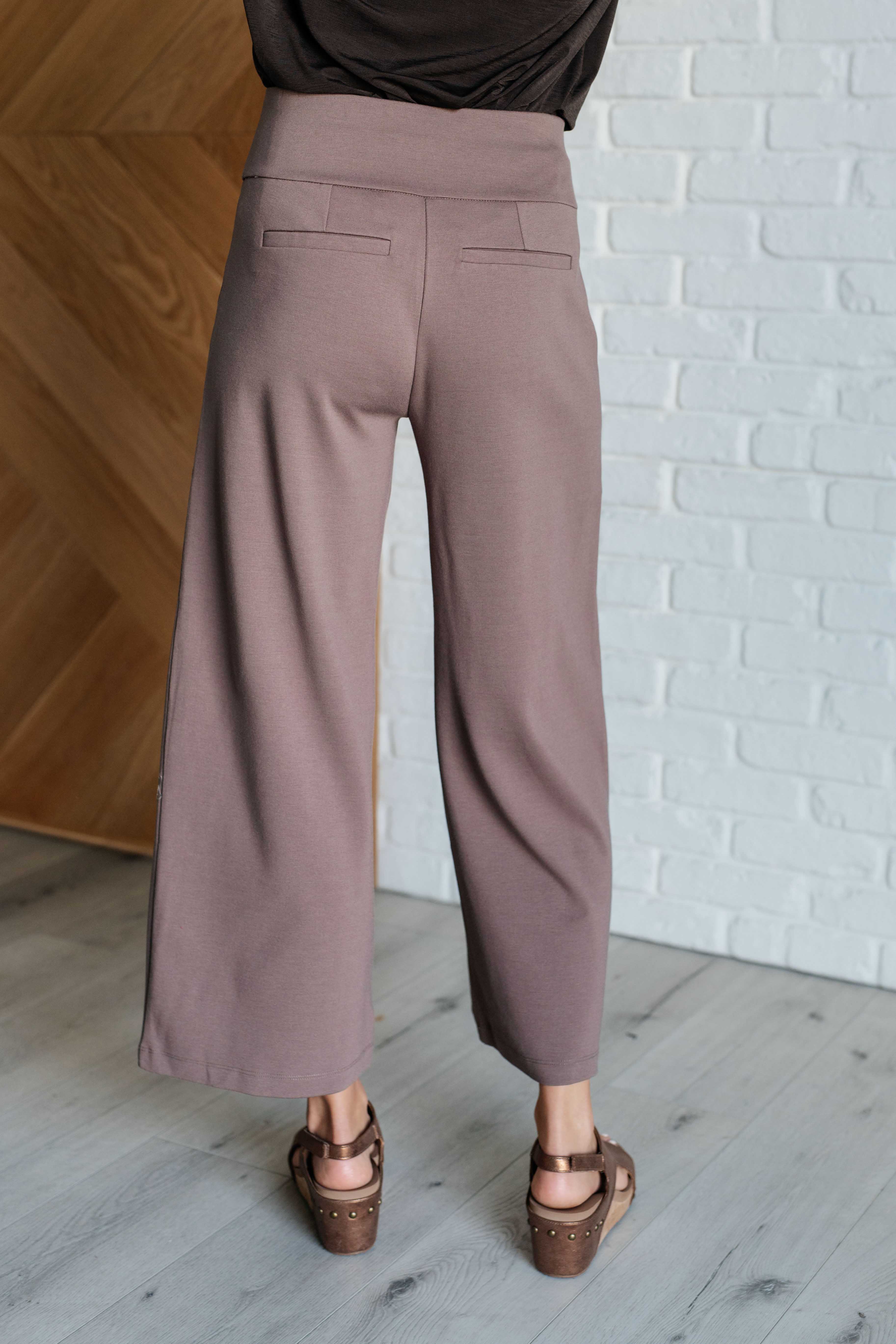 Magic Wide Leg Crop Pants in Dark Mocha-Bottoms-Stay Foxy Boutique, Florissant, Missouri