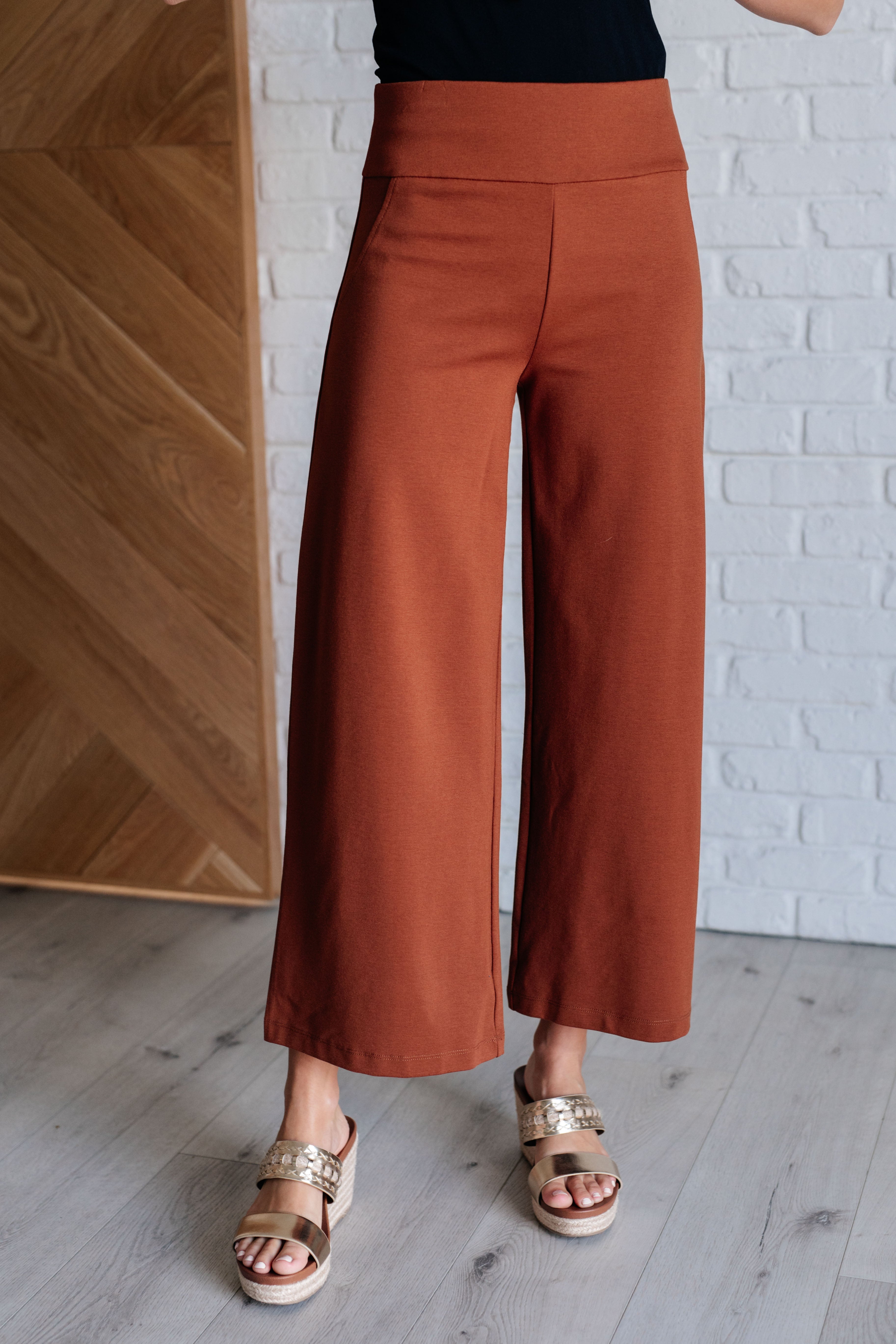 Magic Wide Leg Crop Pants in Rust-Bottoms-Stay Foxy Boutique, Florissant, Missouri