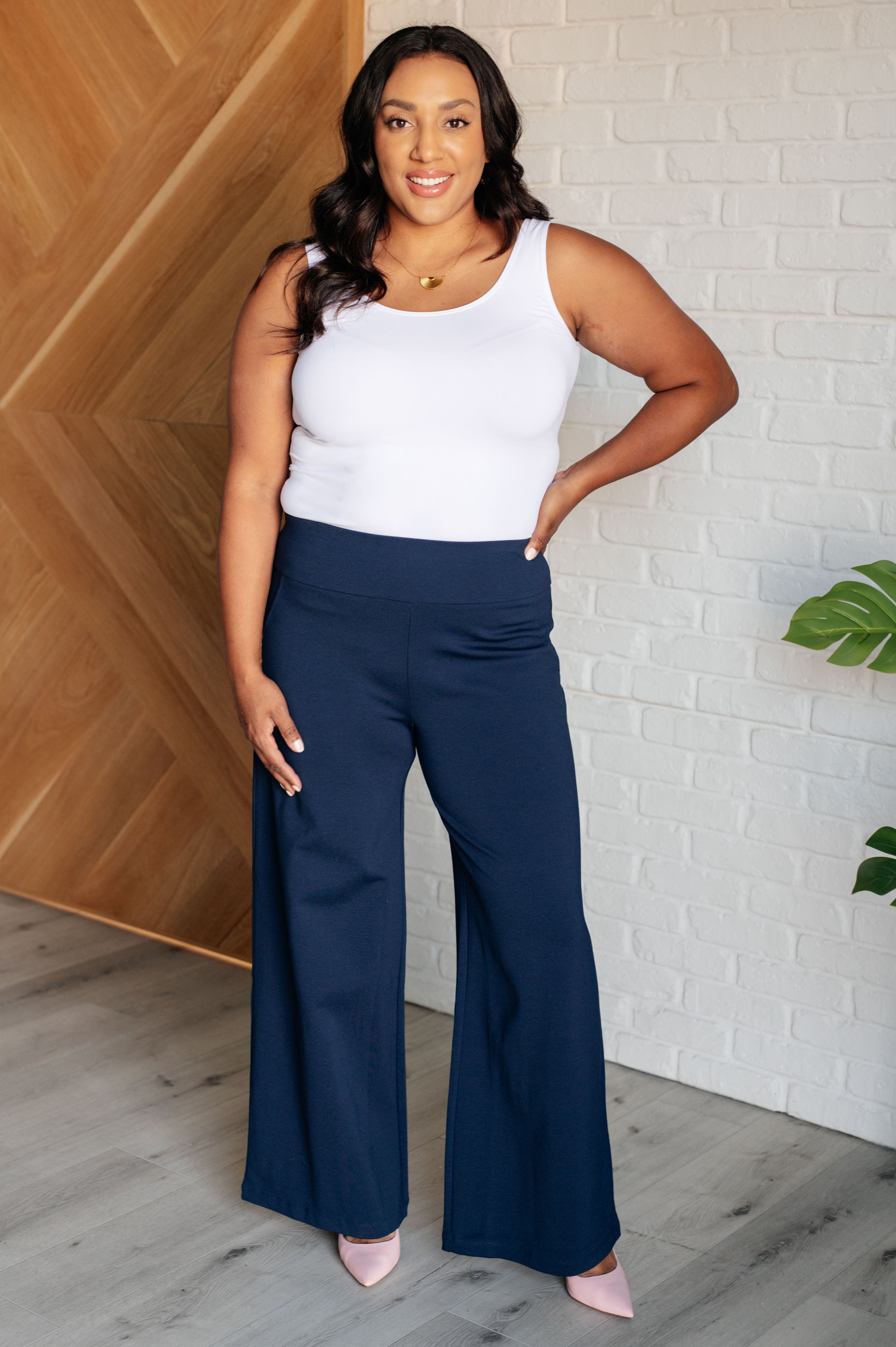 Magic Wide Leg Pants in Navy-Bottoms-Stay Foxy Boutique, Florissant, Missouri