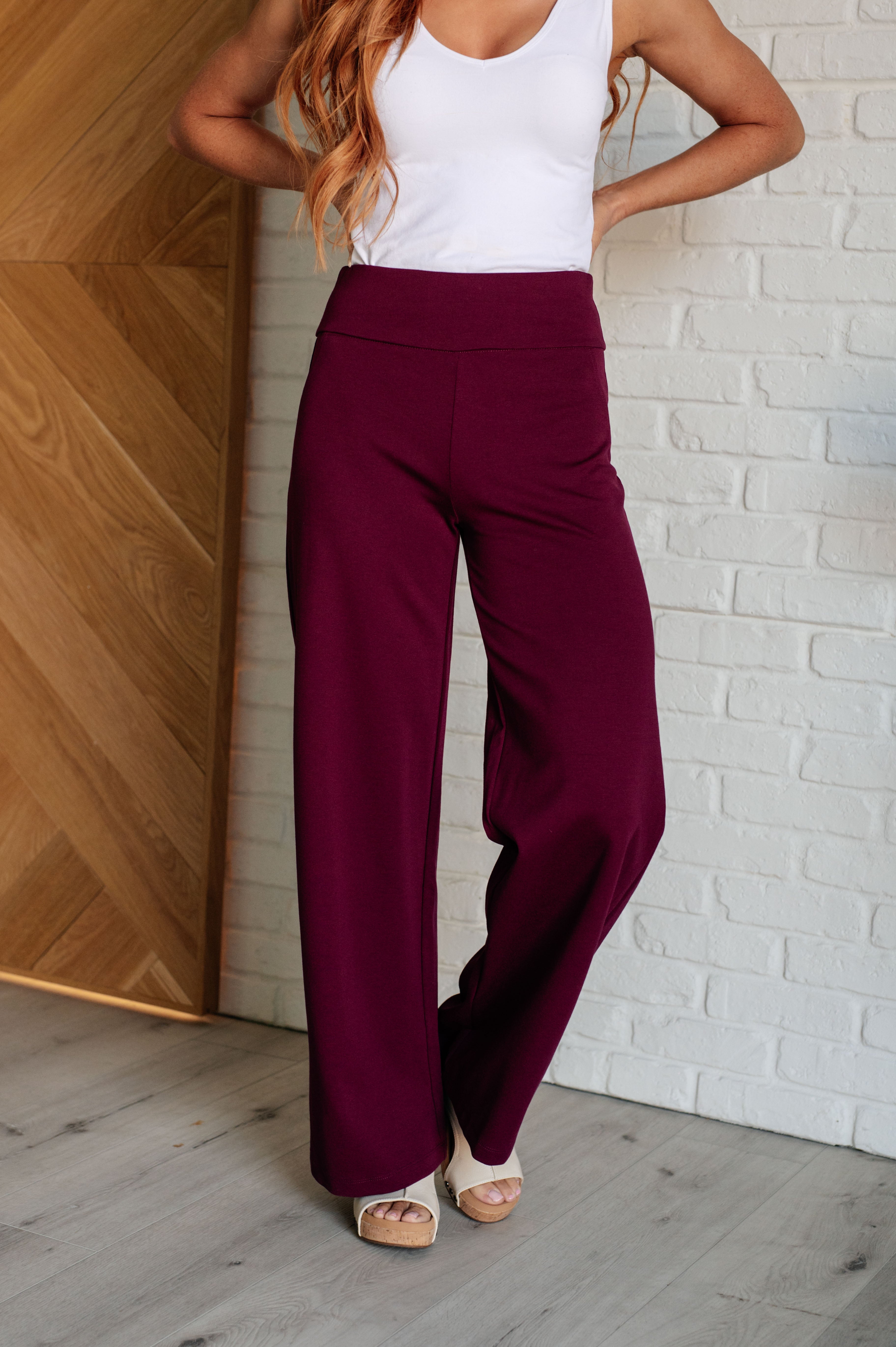 Magic Wide Leg Pants in Wine-Bottoms-Stay Foxy Boutique, Florissant, Missouri