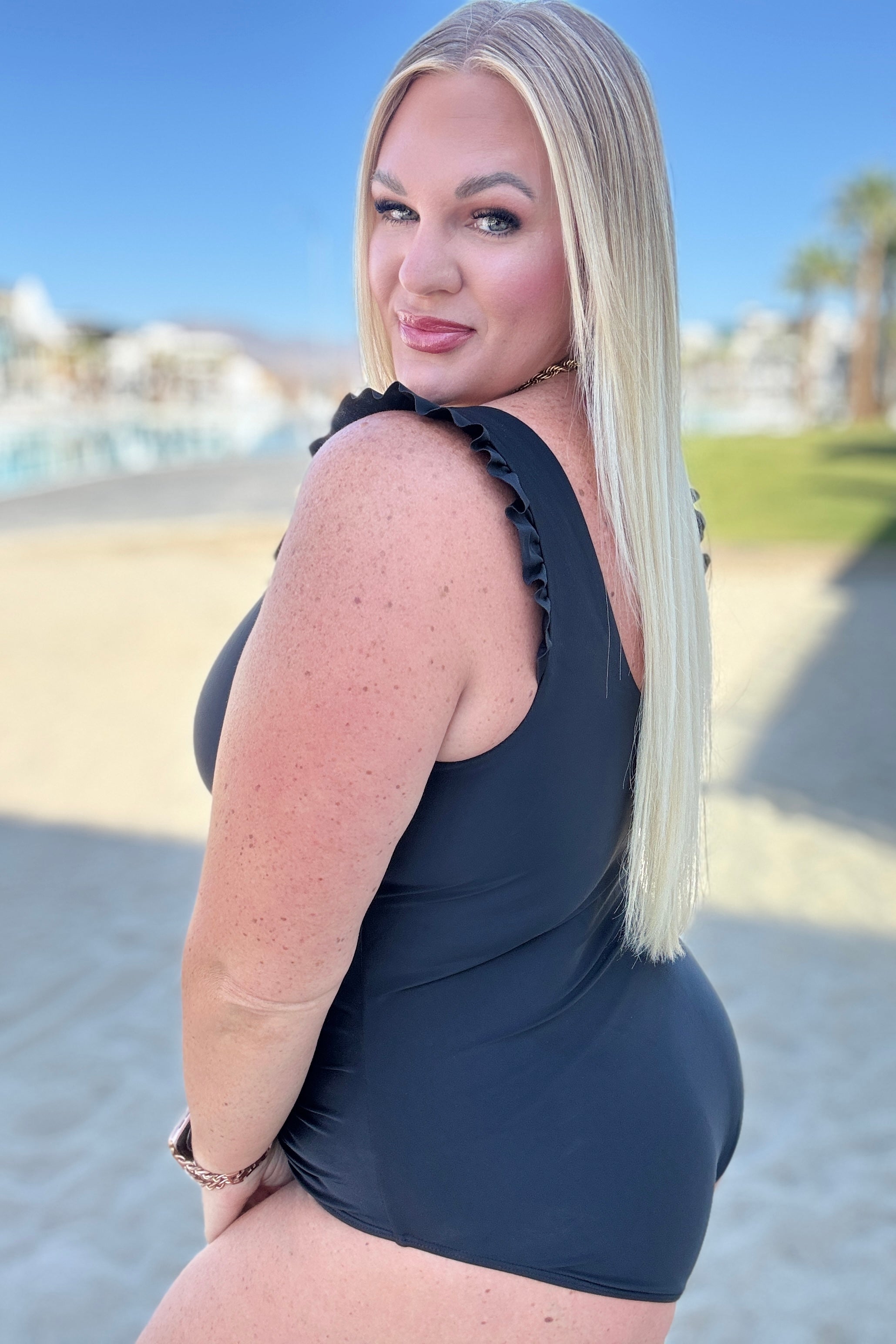 Maldives V-Neck Ruffle Detail Swimsuit-Swimwear-Stay Foxy Boutique, Florissant, Missouri