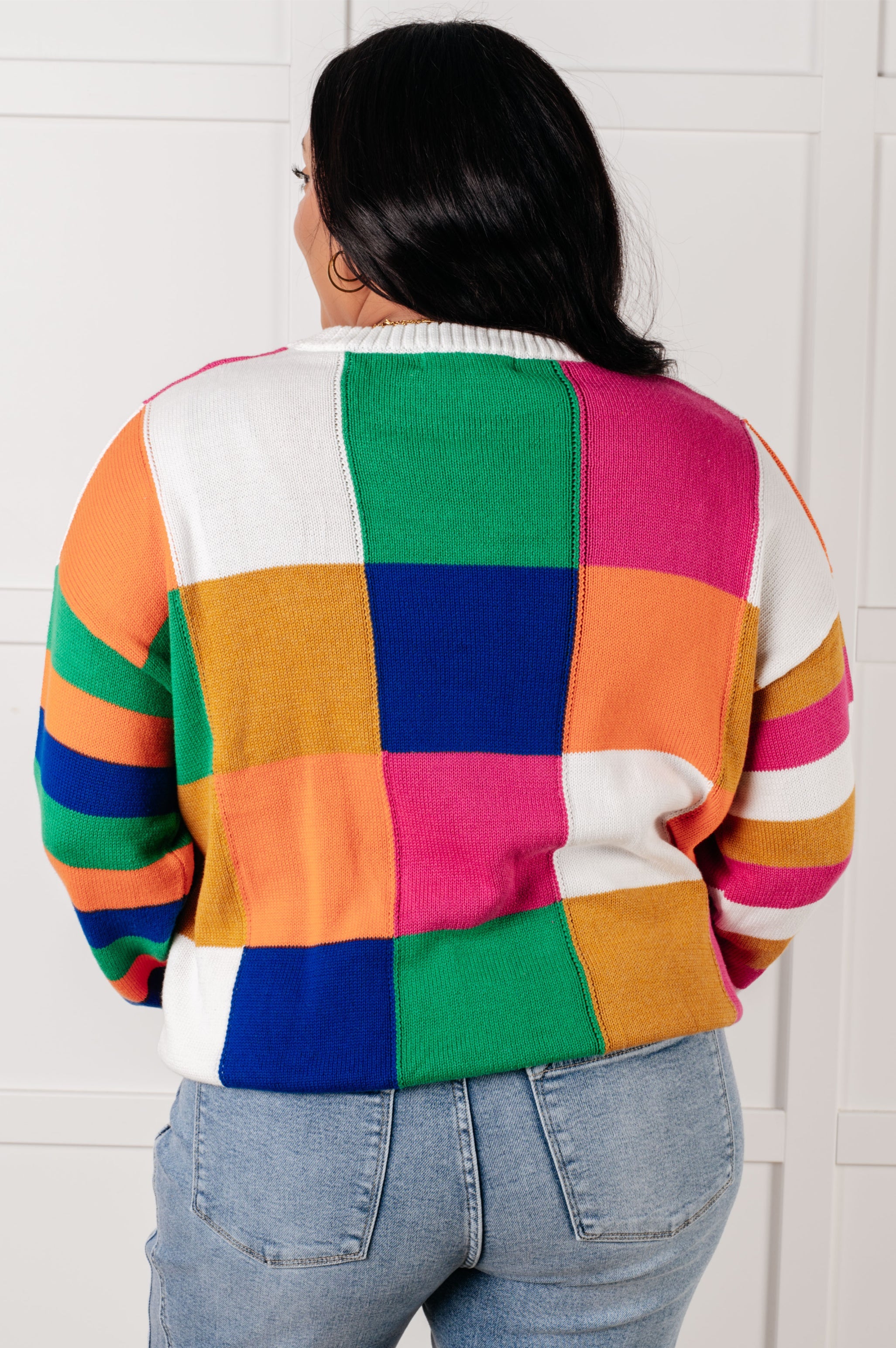 Manifesting Moment Checkered Color Block Sweater-Tops-Stay Foxy Boutique, Florissant, Missouri