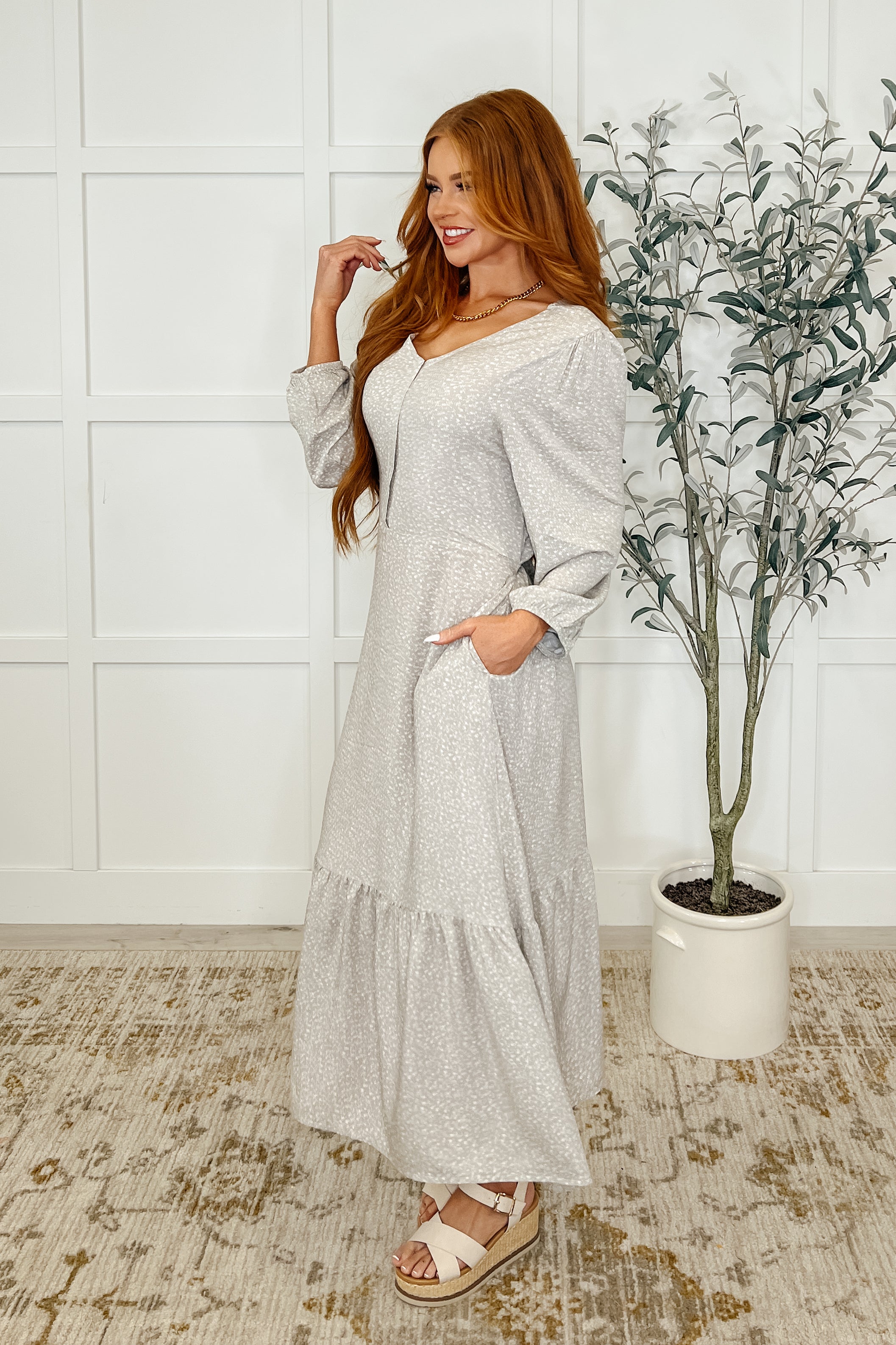 Maple Dress Greige Vineyard-Womens-Stay Foxy Boutique, Florissant, Missouri