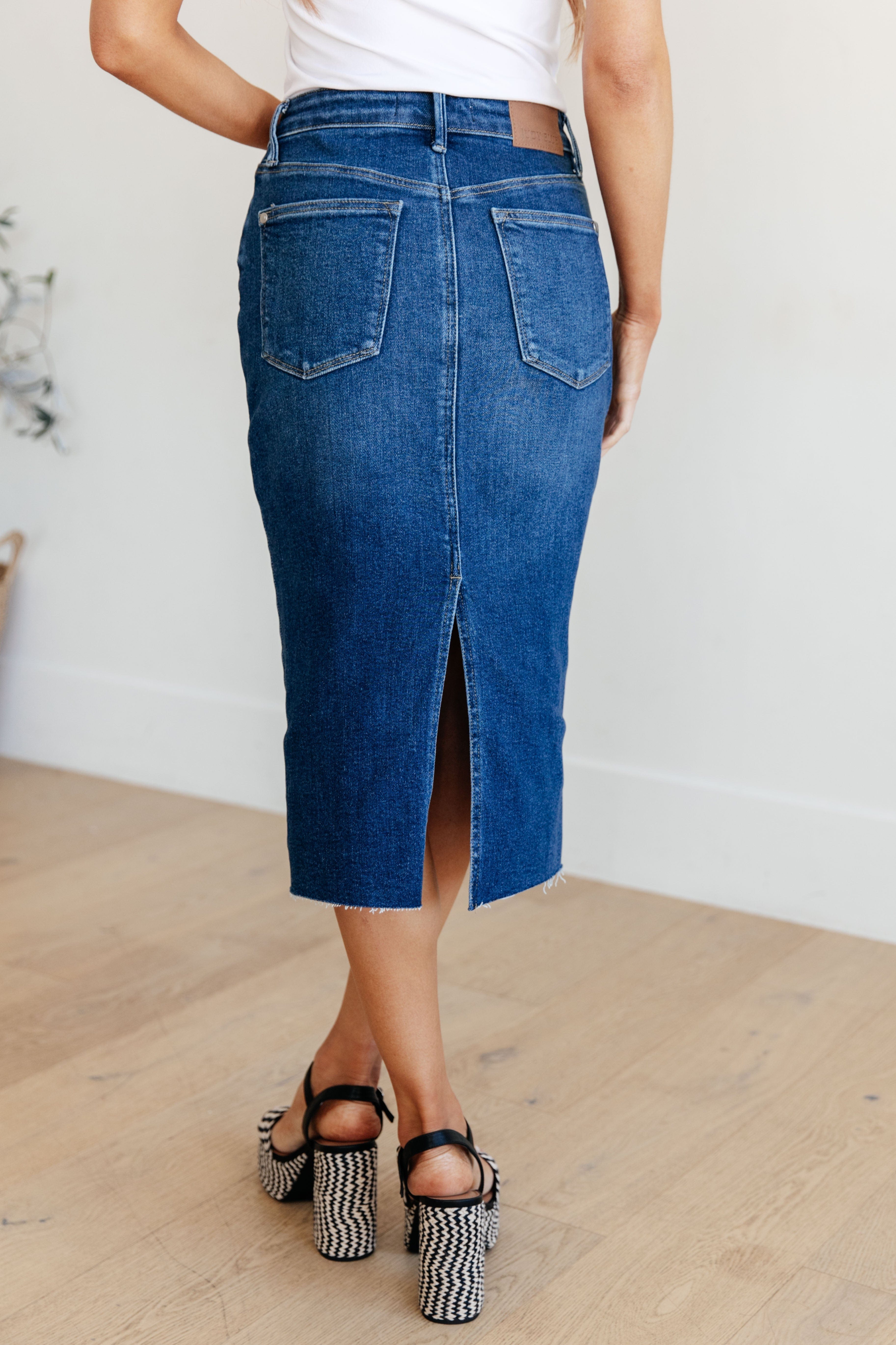 Marcy High Rise Denim Midi Skirt-Womens-Stay Foxy Boutique, Florissant, Missouri