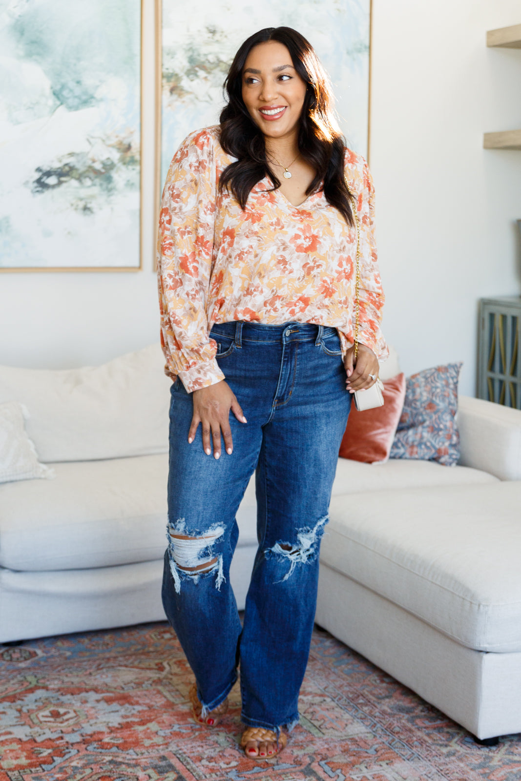 Marigold Dreams Floral Blouse-Tops-Stay Foxy Boutique, Florissant, Missouri