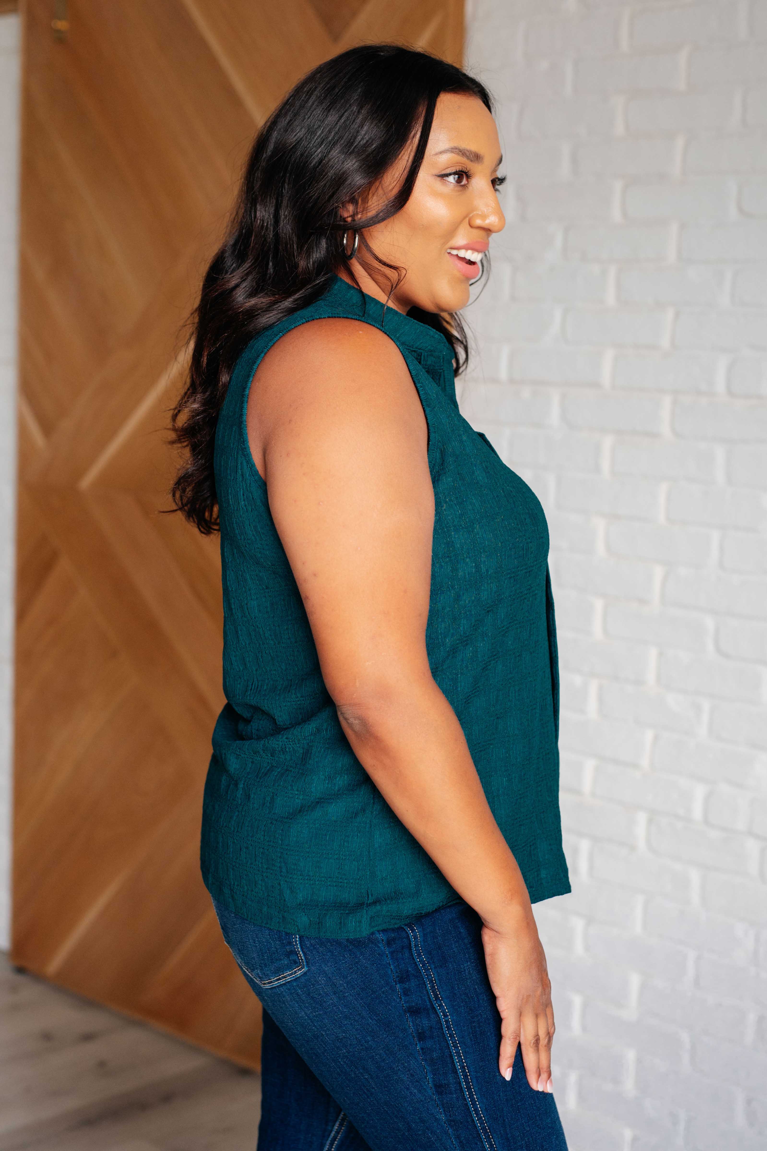 Matter of Fact Pleat Front Sleeveless Blouse in Sea Green-Blouses-Stay Foxy Boutique, Florissant, Missouri