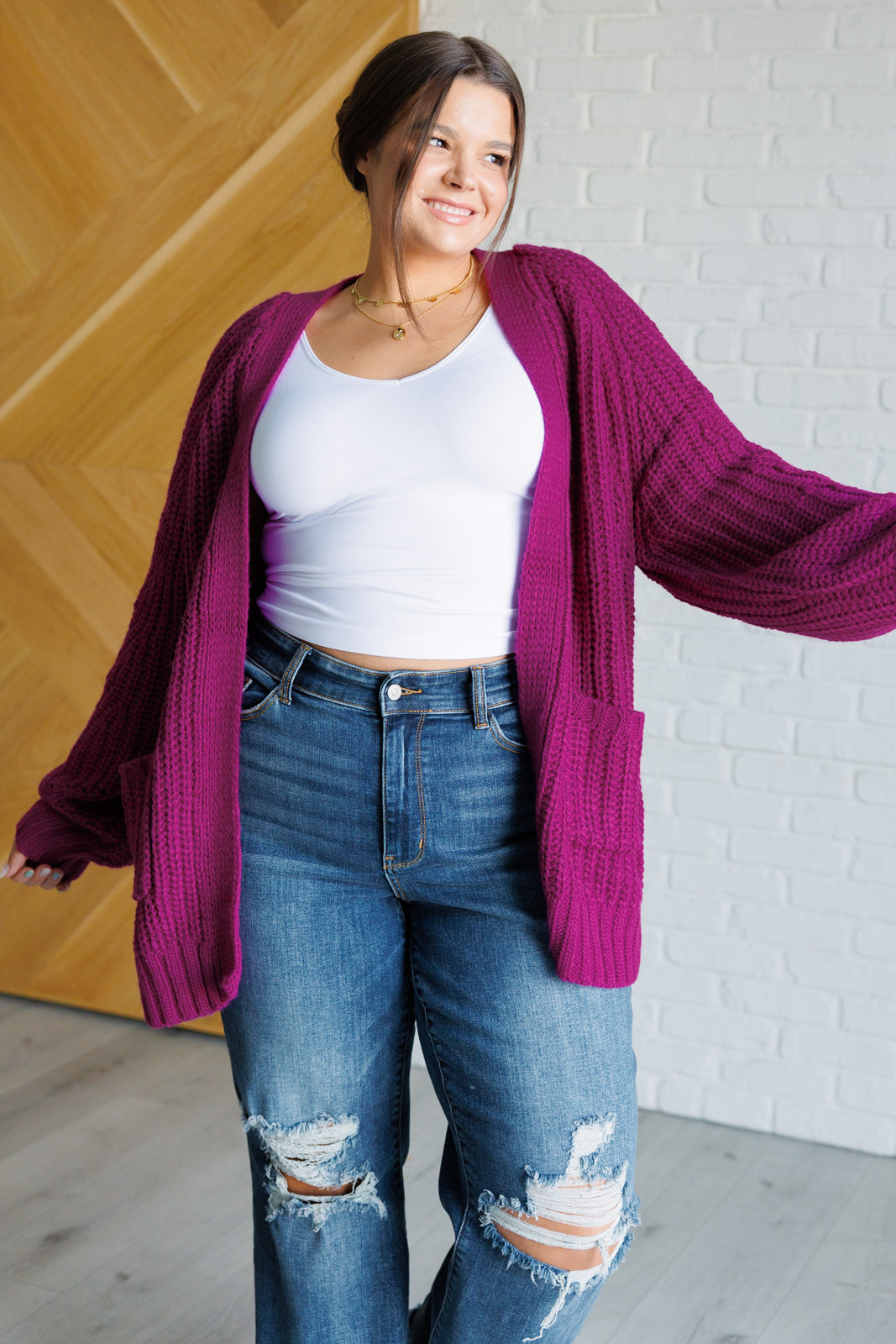 Maybe Monday Cardigan in Berry-Layers-Stay Foxy Boutique, Florissant, Missouri