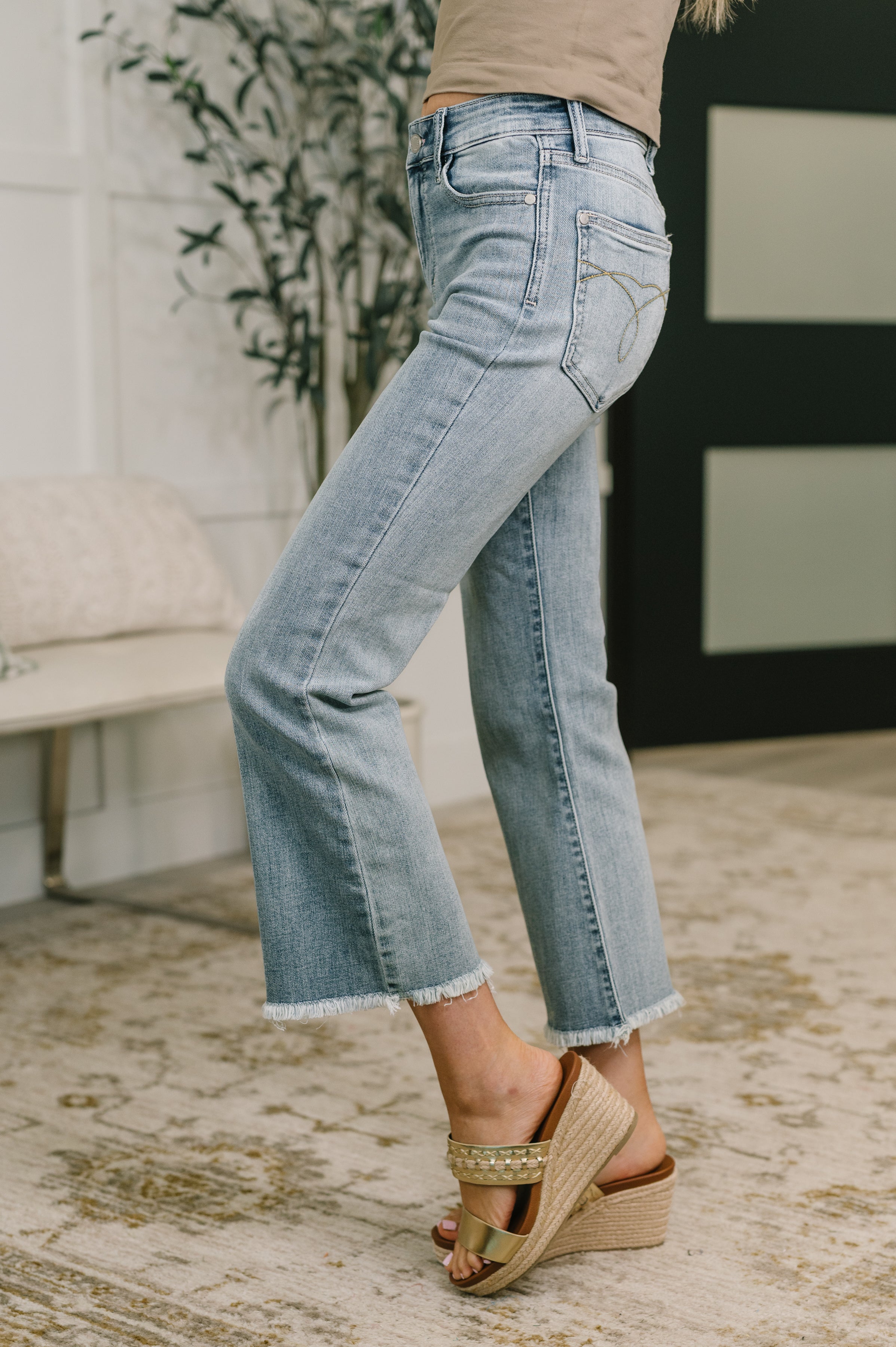 Mckaylee Mid Rise Kick Flare Jeans with Frayed Hem-Womens-Stay Foxy Boutique, Florissant, Missouri