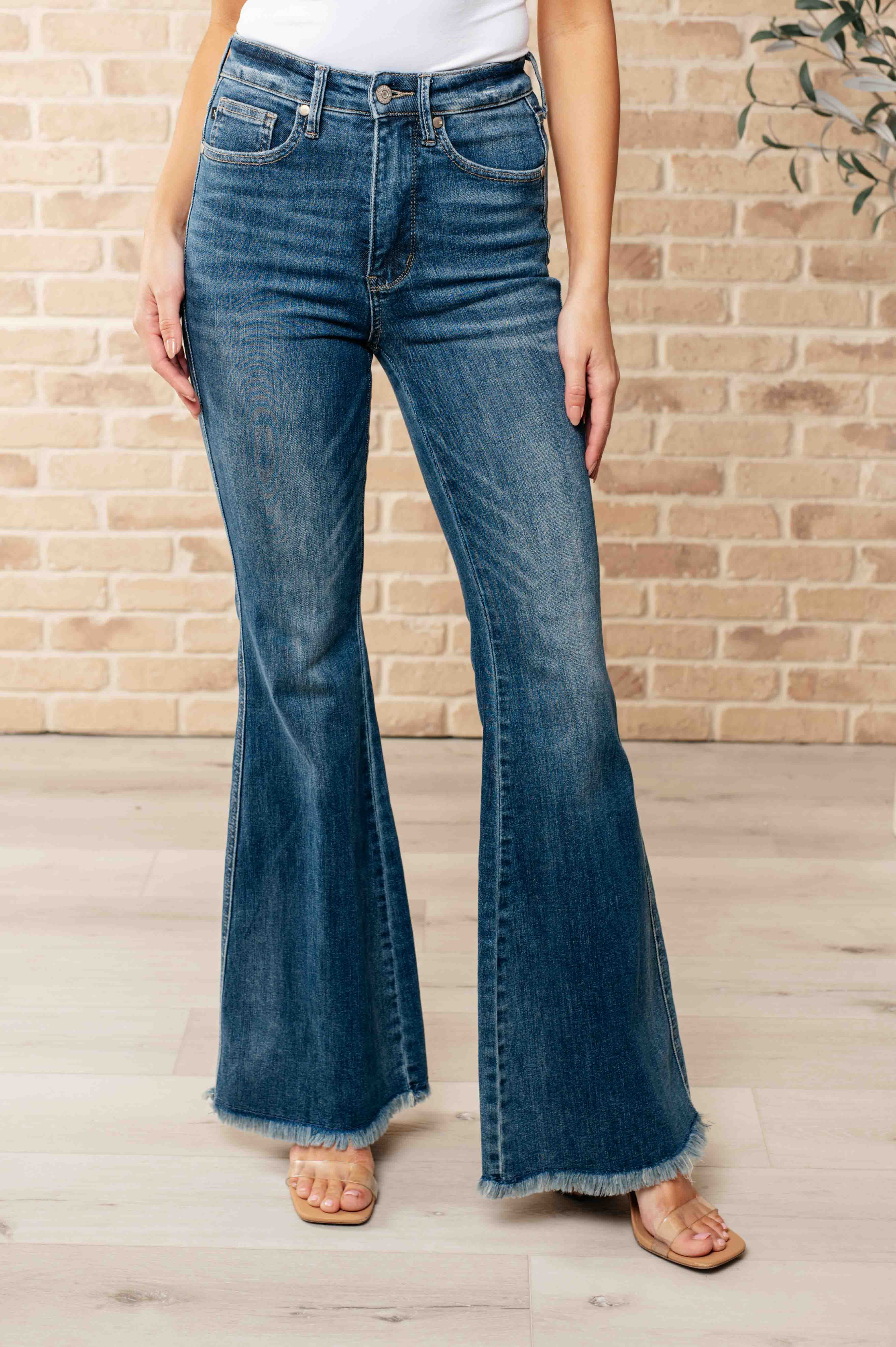 Miley High Waist Control Top Frayed Hem Flare Jeans-Womens-Stay Foxy Boutique, Florissant, Missouri