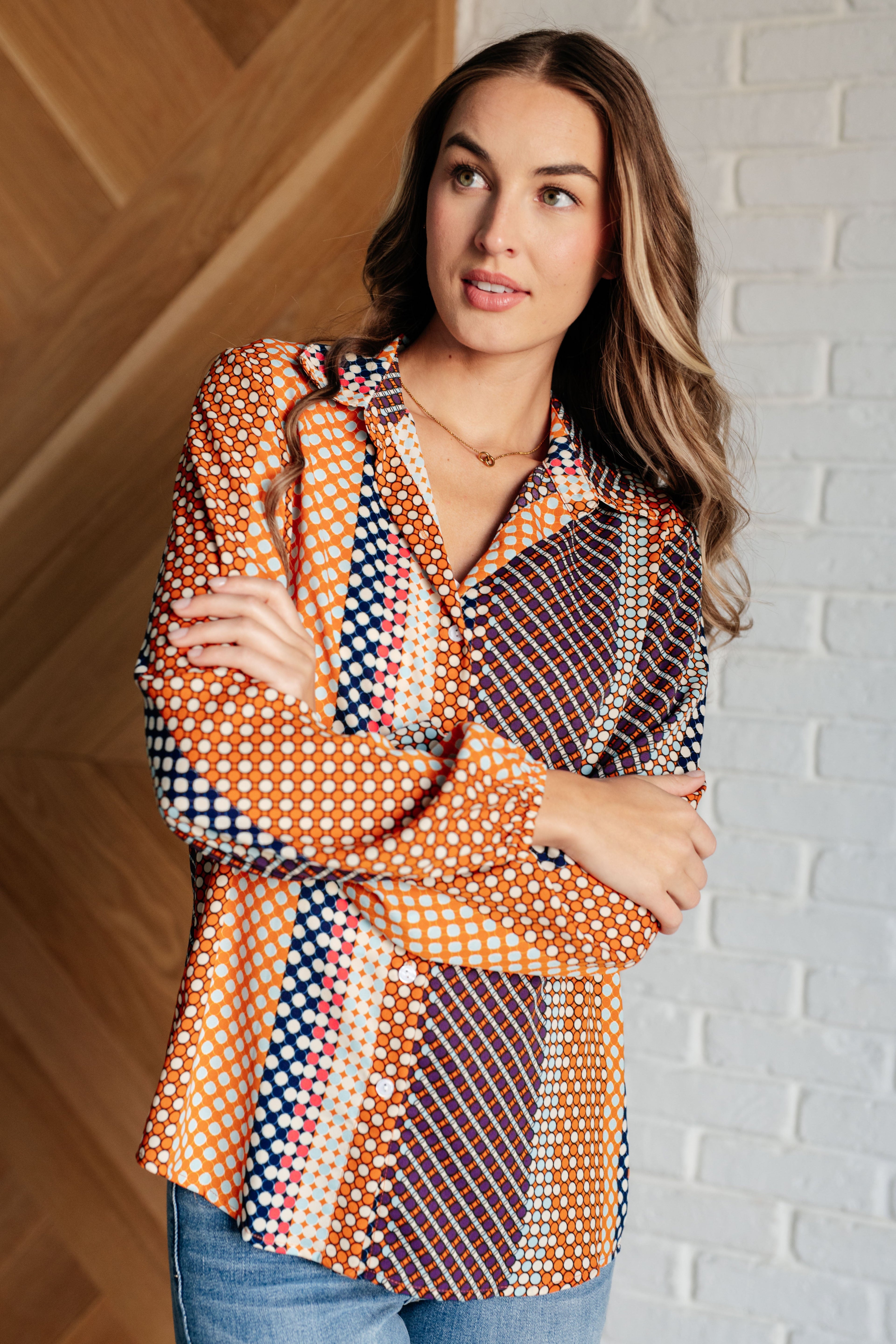 Moderately Mod Polka Dot Button Up Top-Tops-Stay Foxy Boutique, Florissant, Missouri