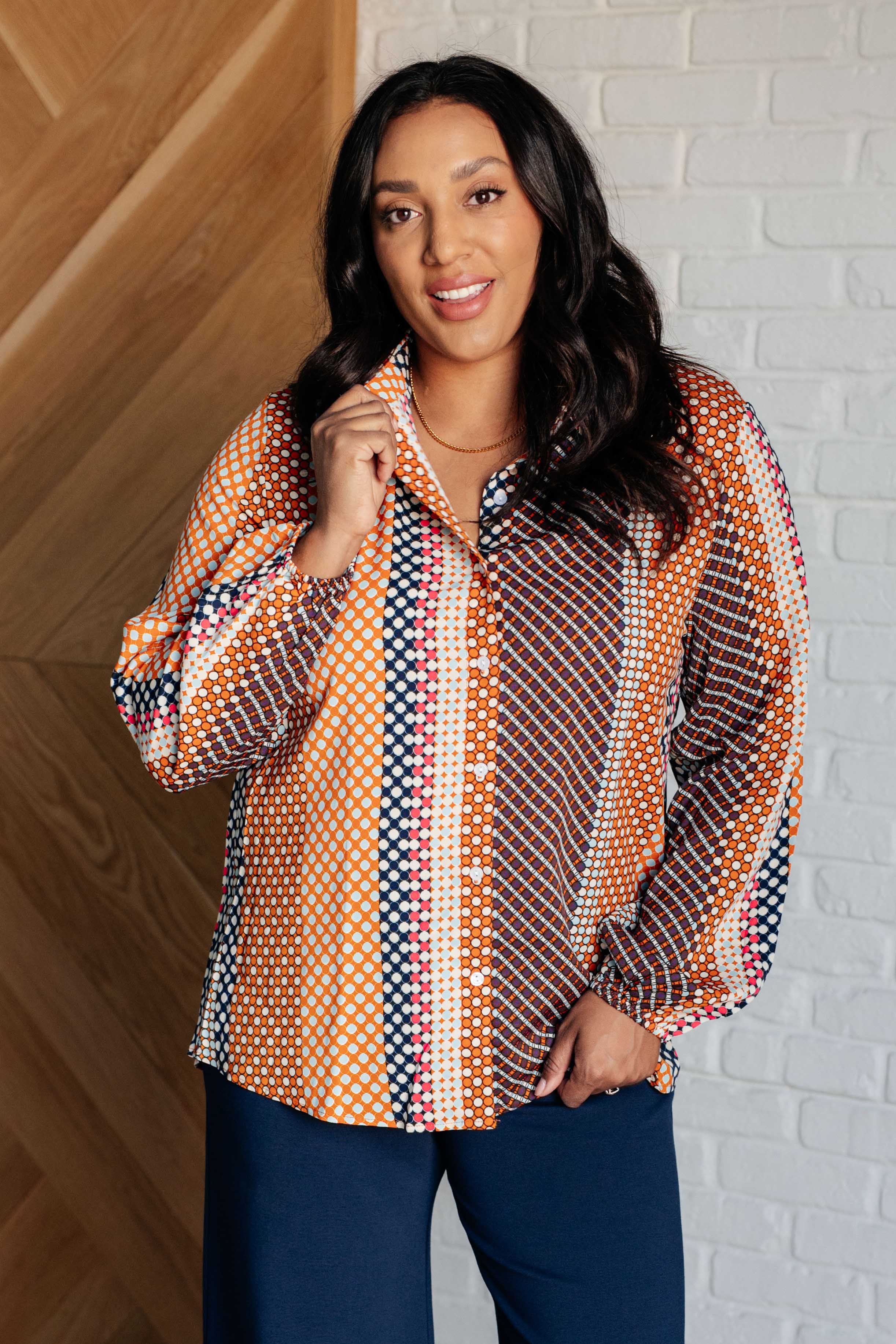 Moderately Mod Polka Dot Button Up Top-Tops-Stay Foxy Boutique, Florissant, Missouri