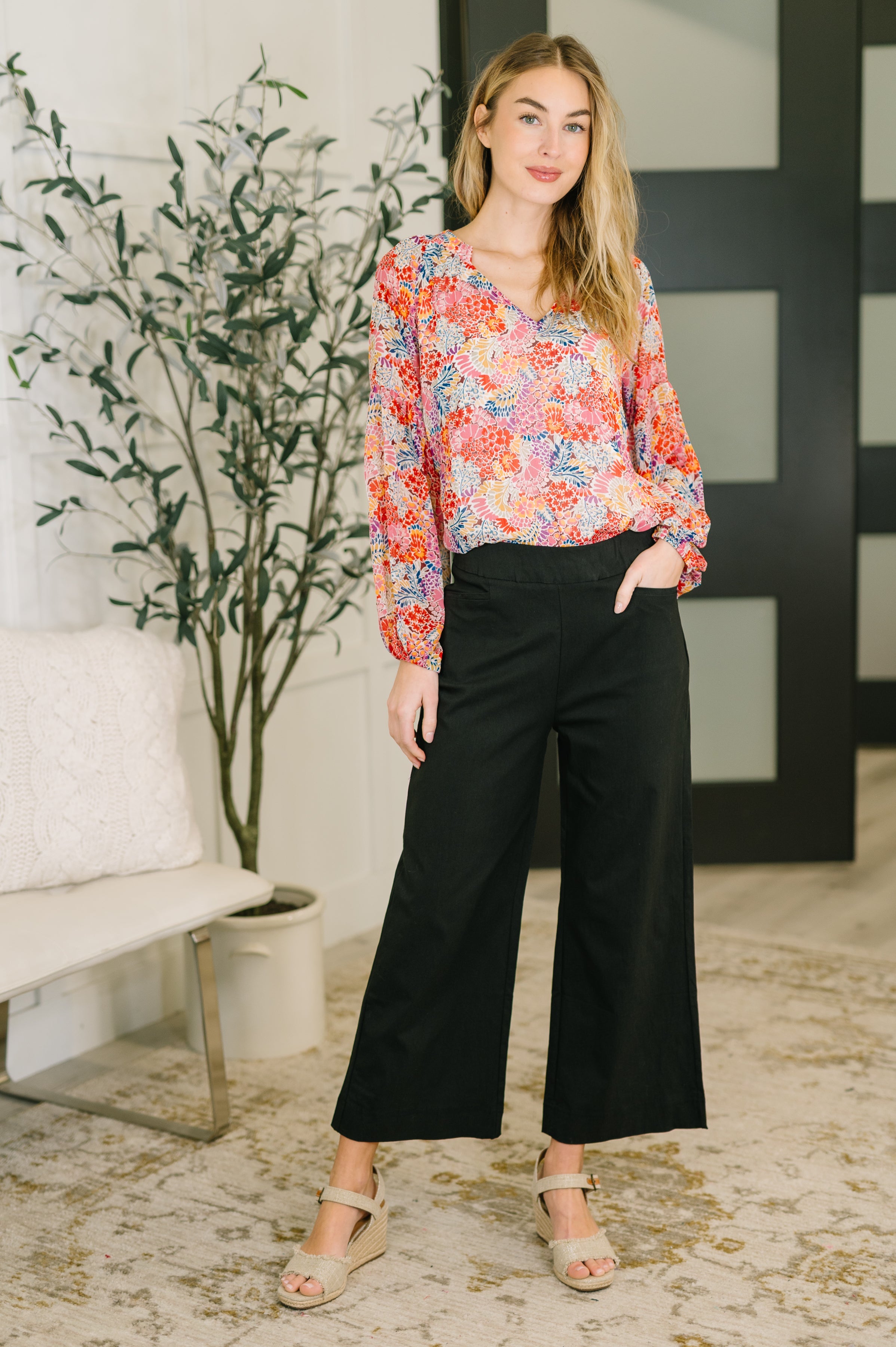 Modern Meadow V-Neck Puff Sleeve Blouse-Womens-Stay Foxy Boutique, Florissant, Missouri