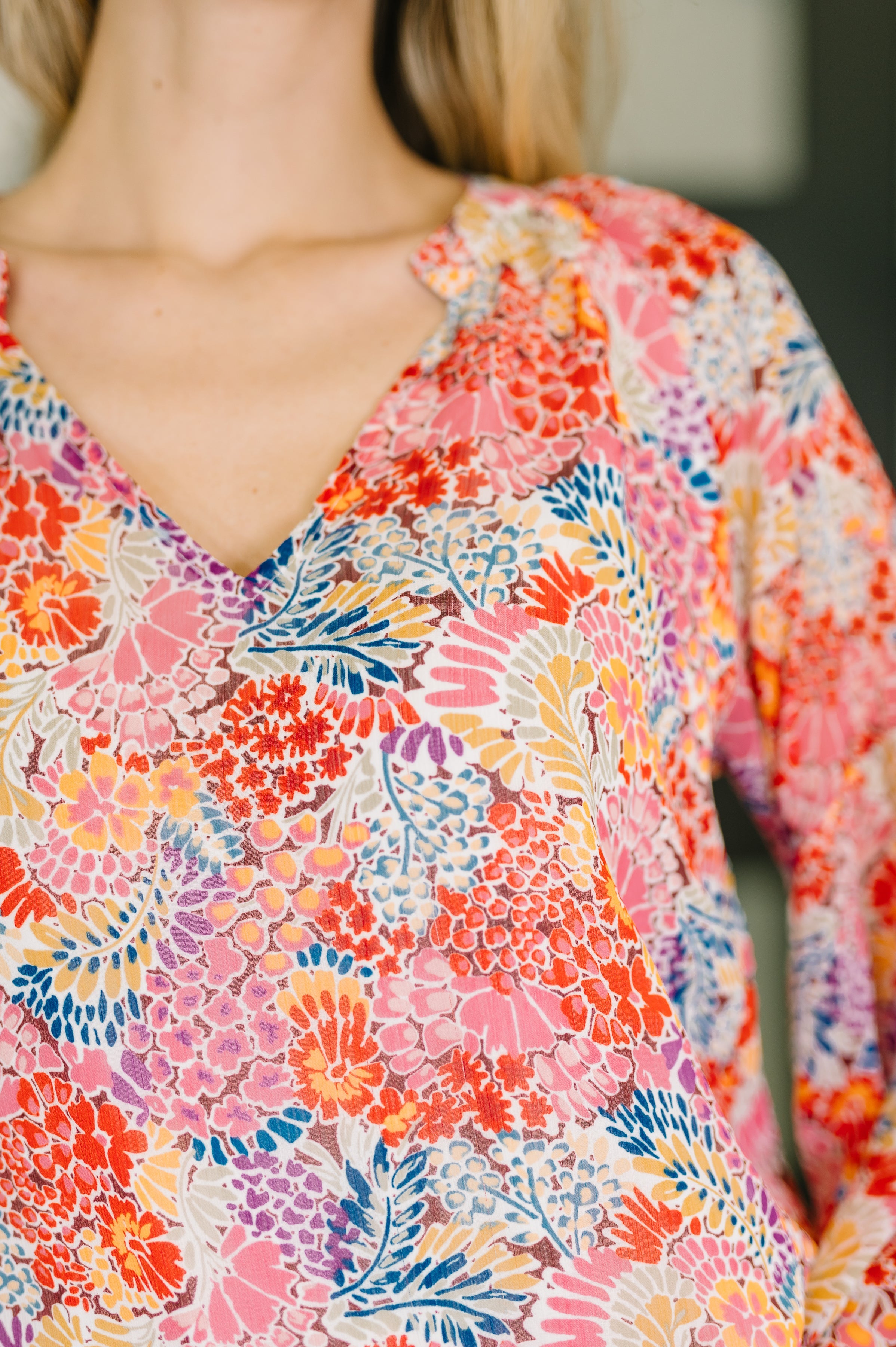 Modern Meadow V-Neck Puff Sleeve Blouse-Womens-Stay Foxy Boutique, Florissant, Missouri