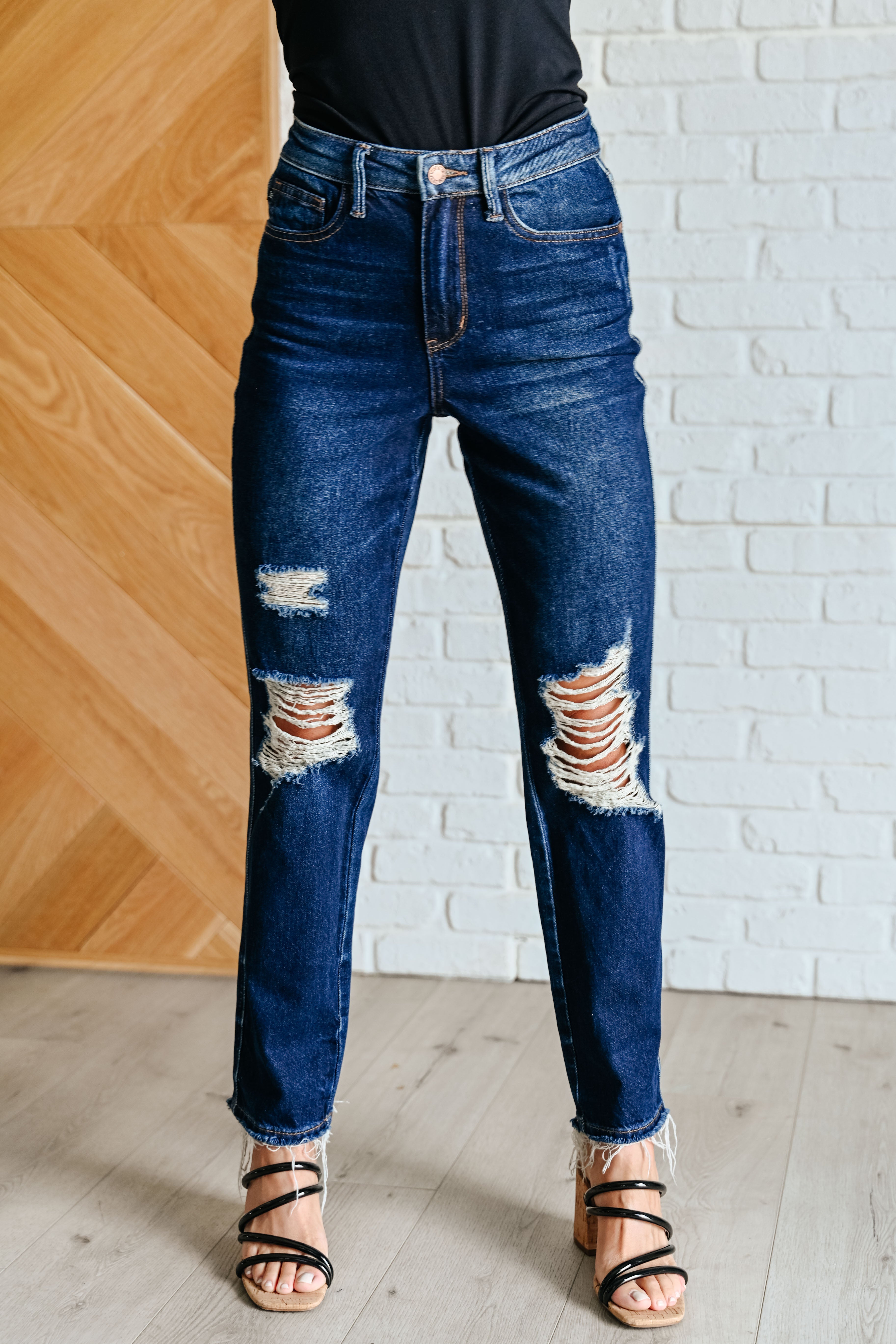 Montana High Rise Rigid Magic Distressed Straight Jeans-Denim-Stay Foxy Boutique, Florissant, Missouri