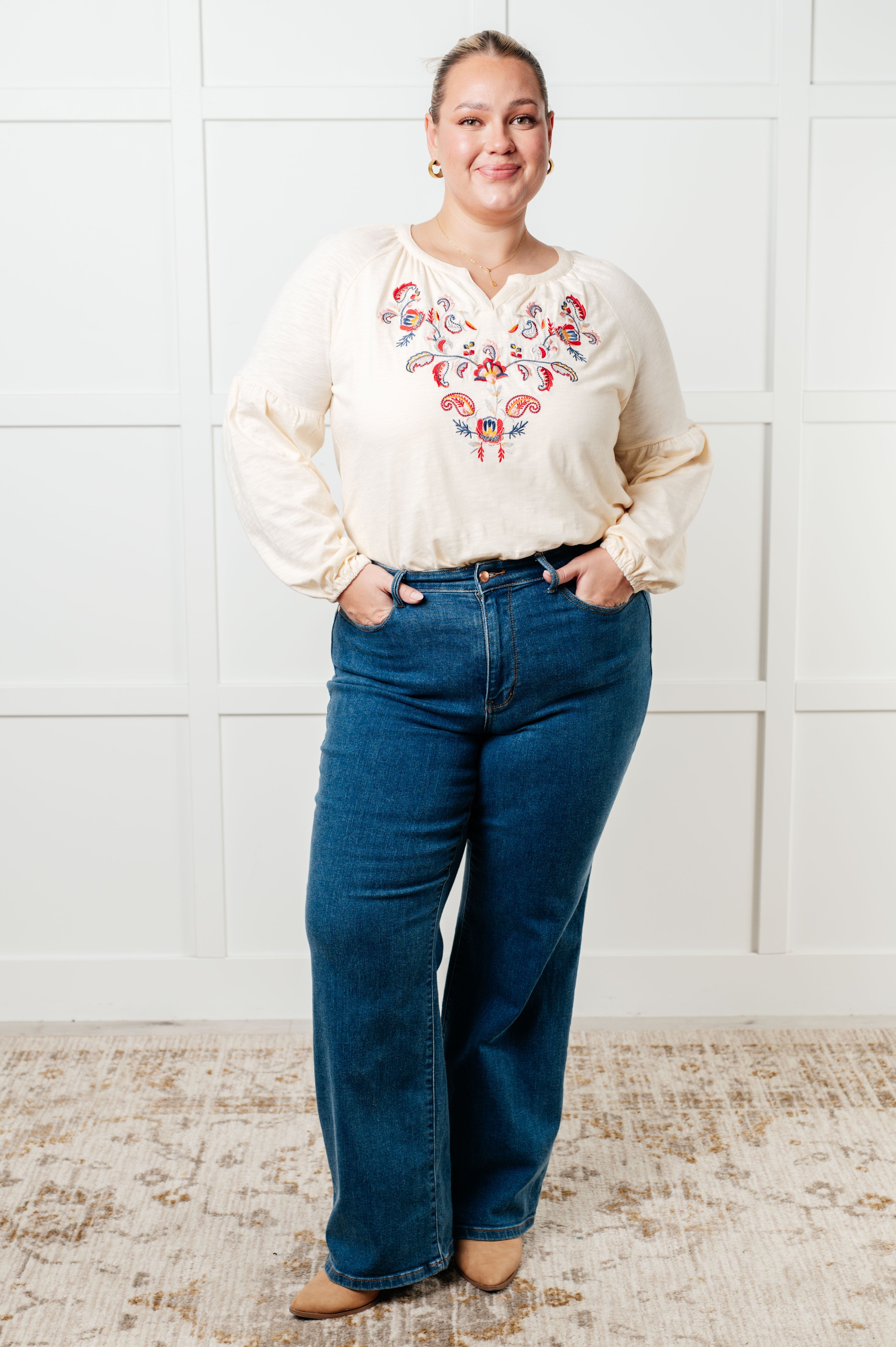 More Than You Would Think Embroidered Blouse-Blouses-Stay Foxy Boutique, Florissant, Missouri