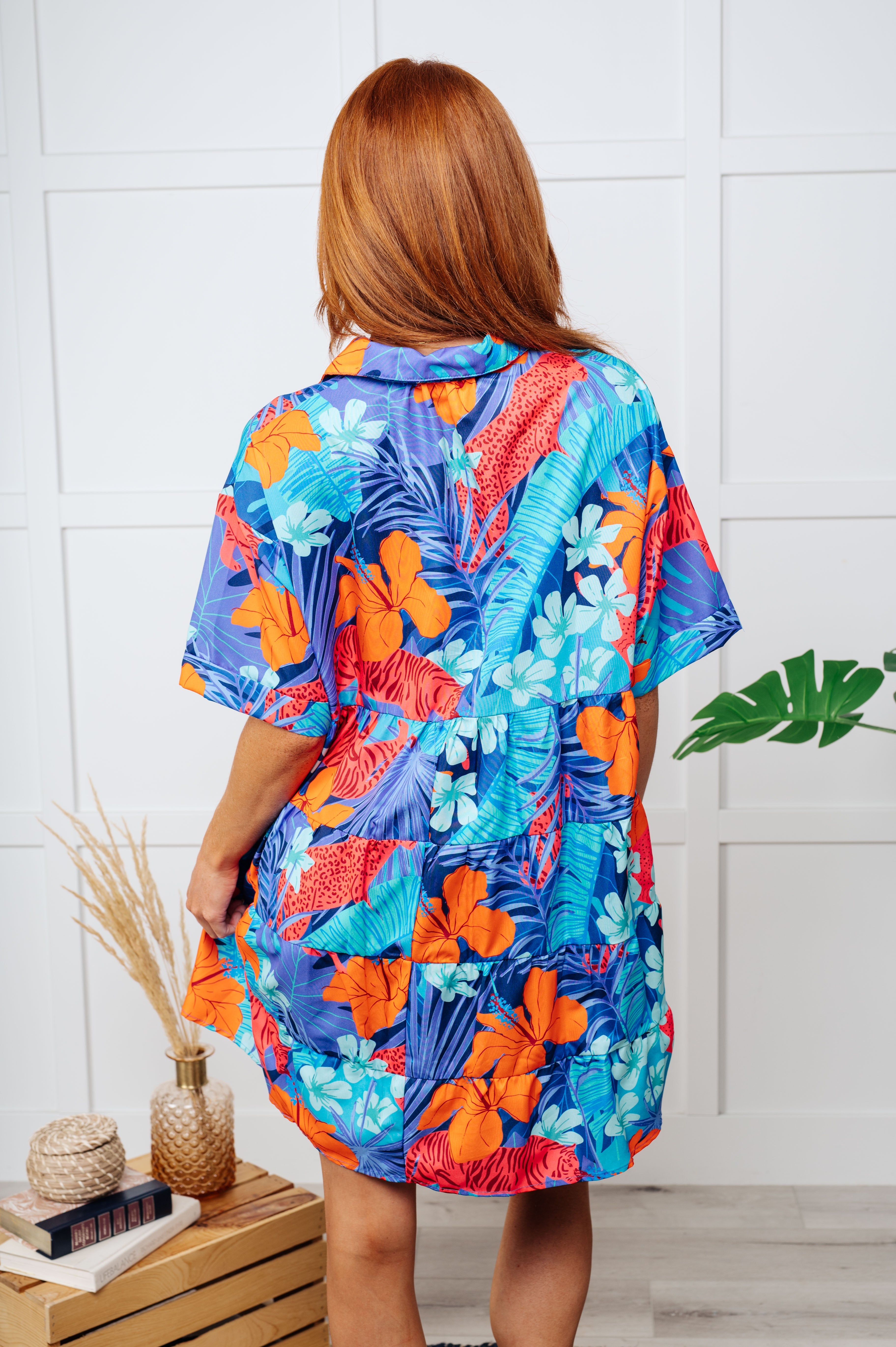 Mother Nature's Recipes Collared Dress in Blue-Dresses-Stay Foxy Boutique, Florissant, Missouri