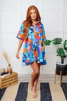 Mother Nature's Recipes Collared Dress in Blue-Dresses-Stay Foxy Boutique, Florissant, Missouri