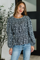 Muse Moves High Neck Peplum Blouse in Black-Womens-Stay Foxy Boutique, Florissant, Missouri