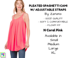 Pleated Spaghetti Strap Cami - N Coral Pink-Tank Top-Stay Foxy Boutique, Florissant, Missouri