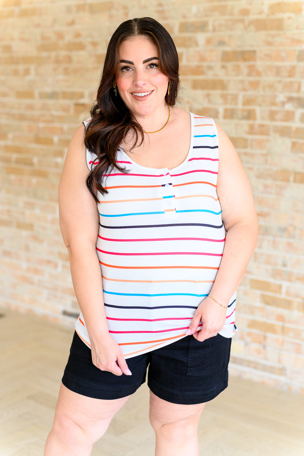 Need A Favor Colorful Henley Tank-Tops-Stay Foxy Boutique, Florissant, Missouri