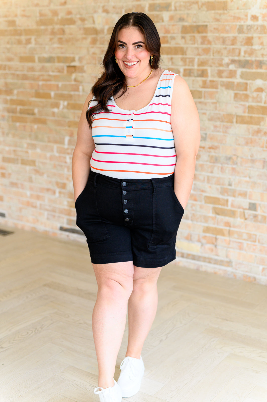Need A Favor Colorful Henley Tank-Tops-Stay Foxy Boutique, Florissant, Missouri