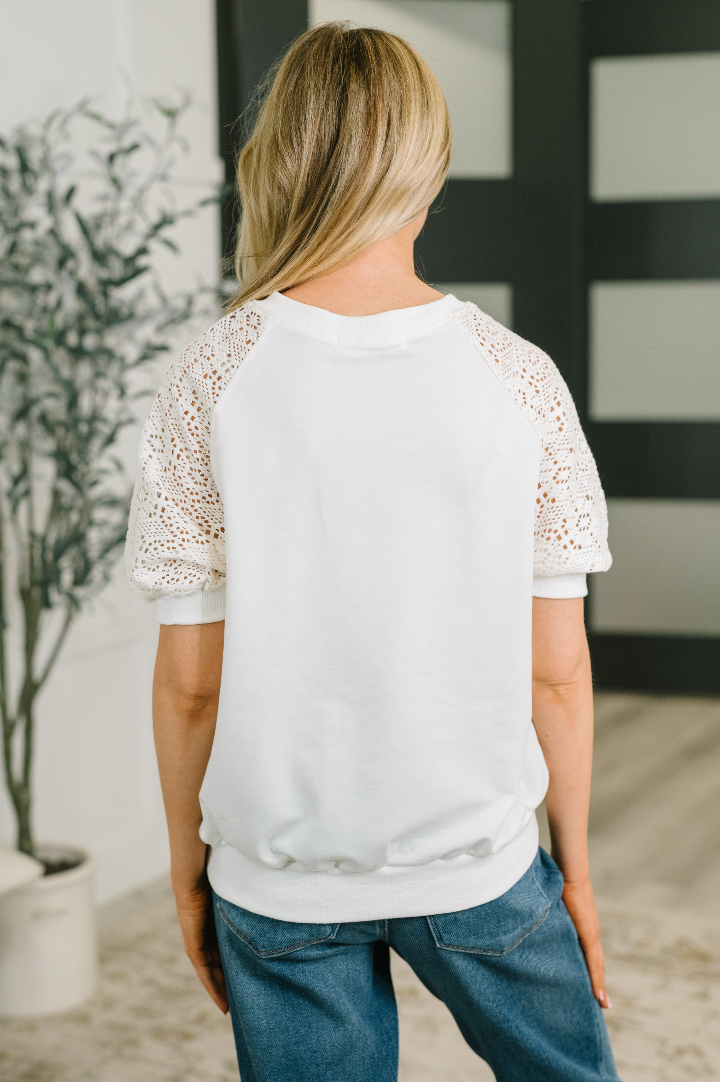 Never Too Lace Raglan Crochet Sleeve Top-Womens-Stay Foxy Boutique, Florissant, Missouri