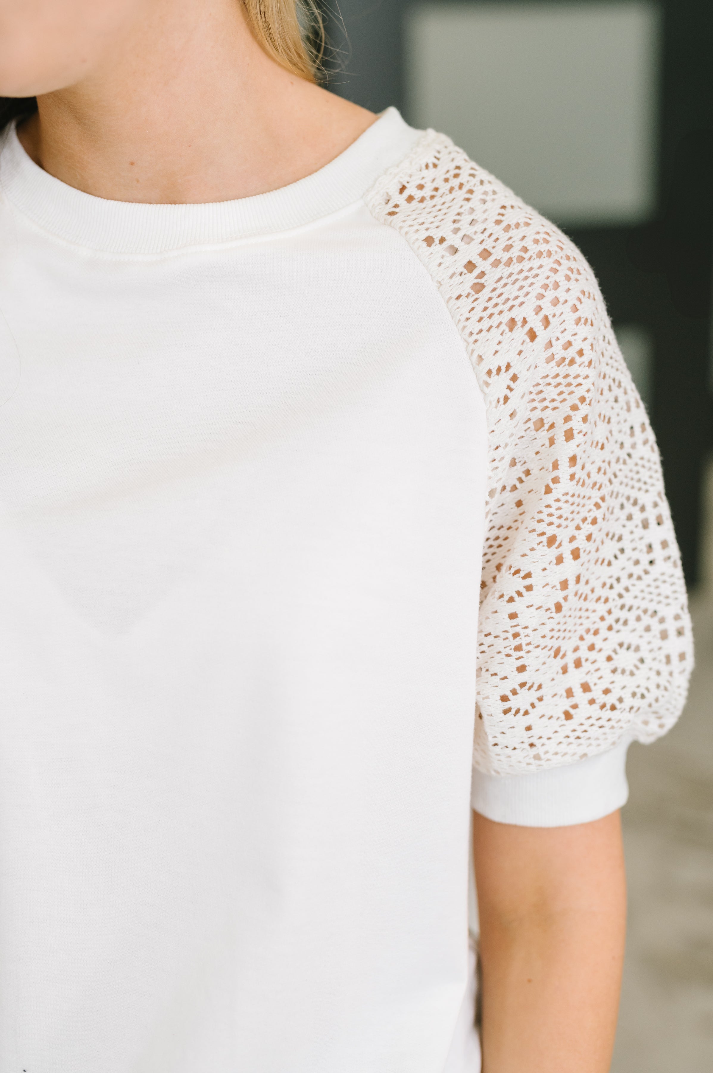 Never Too Lace Raglan Crochet Sleeve Top-Womens-Stay Foxy Boutique, Florissant, Missouri