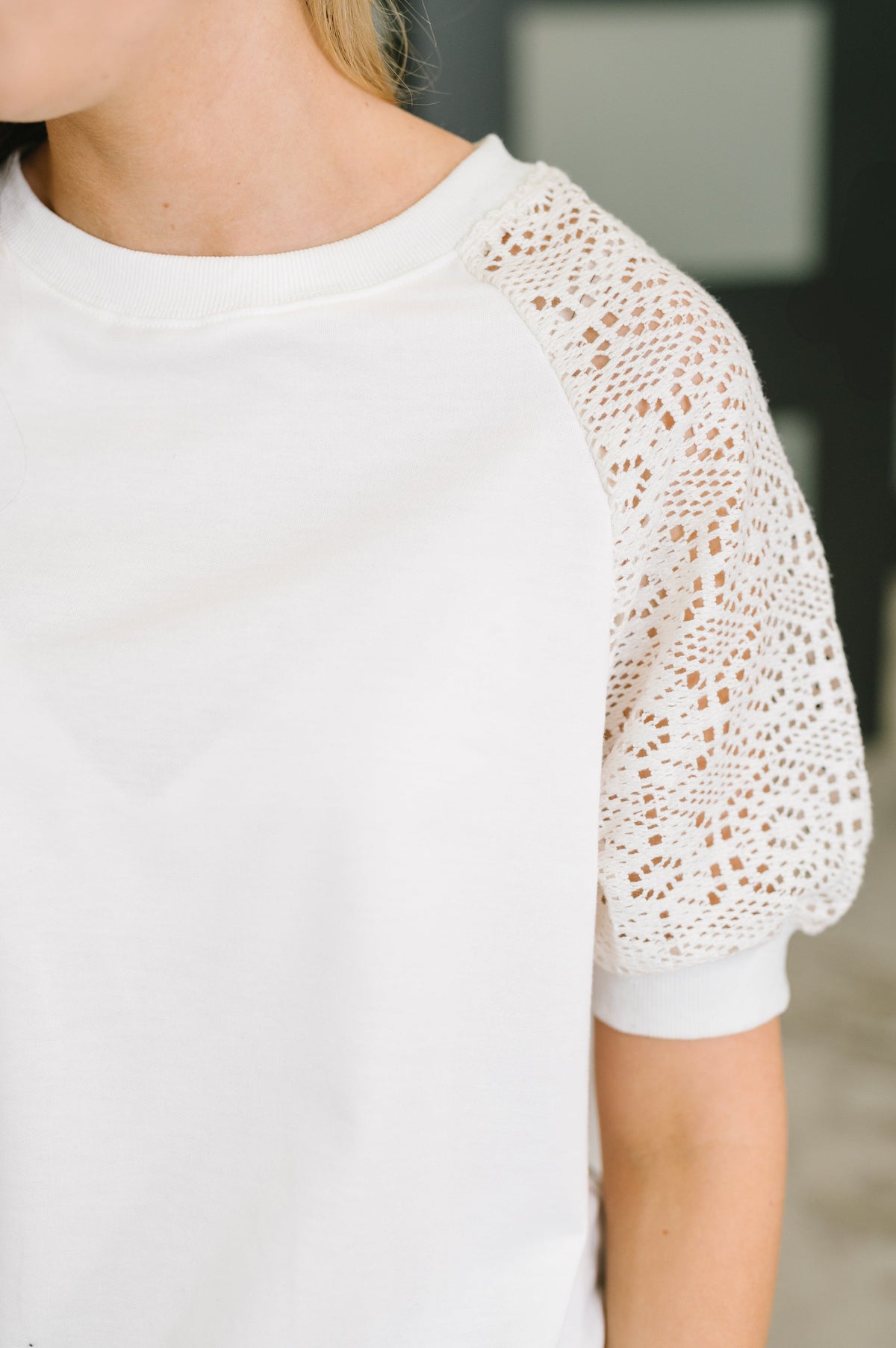 Never Too Lace Raglan Crochet Sleeve Top-Womens-Stay Foxy Boutique, Florissant, Missouri
