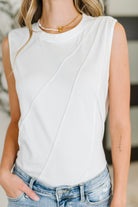 New Normal Pleat Detail Sleeveless Top in White-Womens-Stay Foxy Boutique, Florissant, Missouri