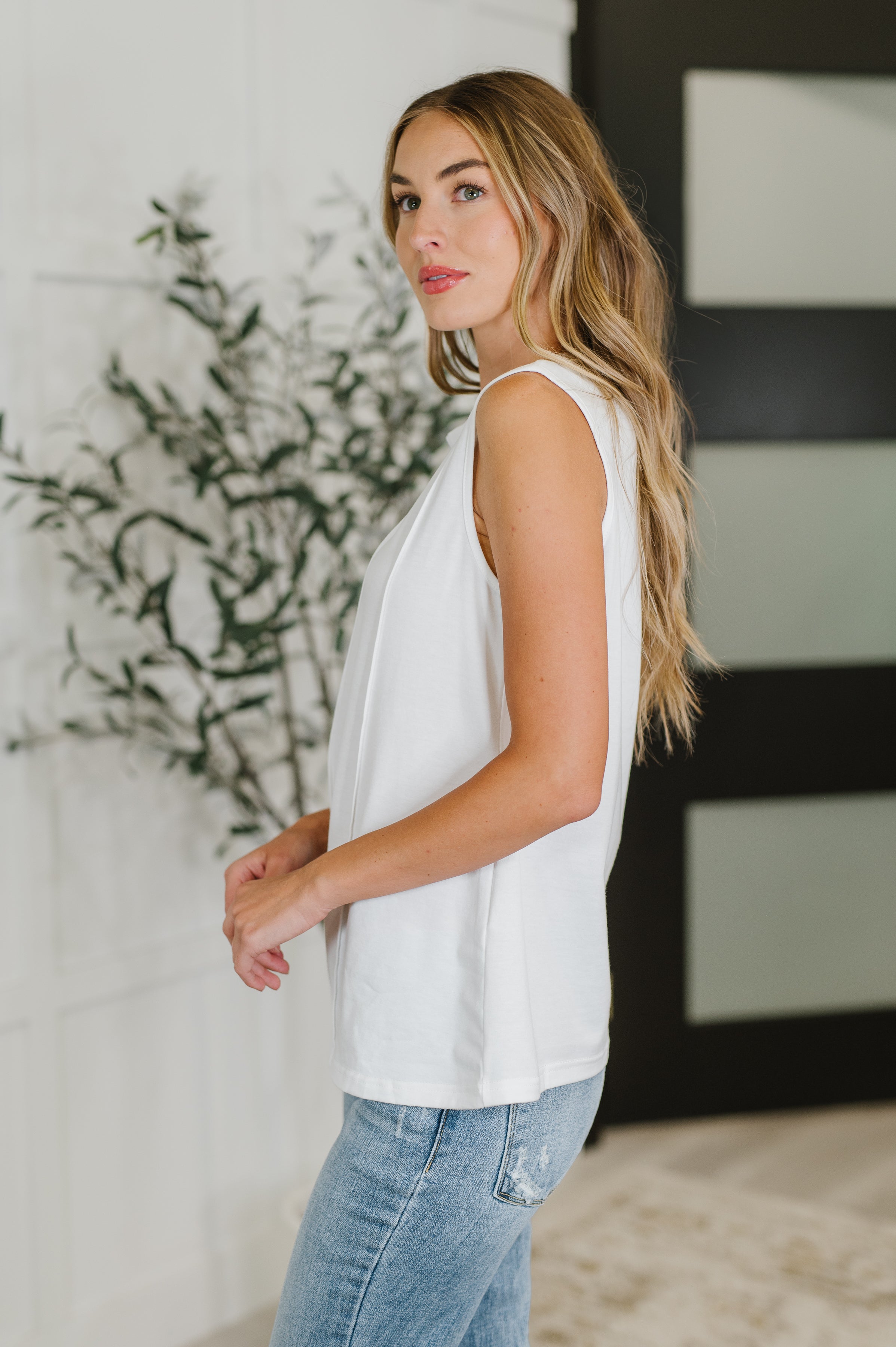 New Normal Pleat Detail Sleeveless Top in White-Womens-Stay Foxy Boutique, Florissant, Missouri