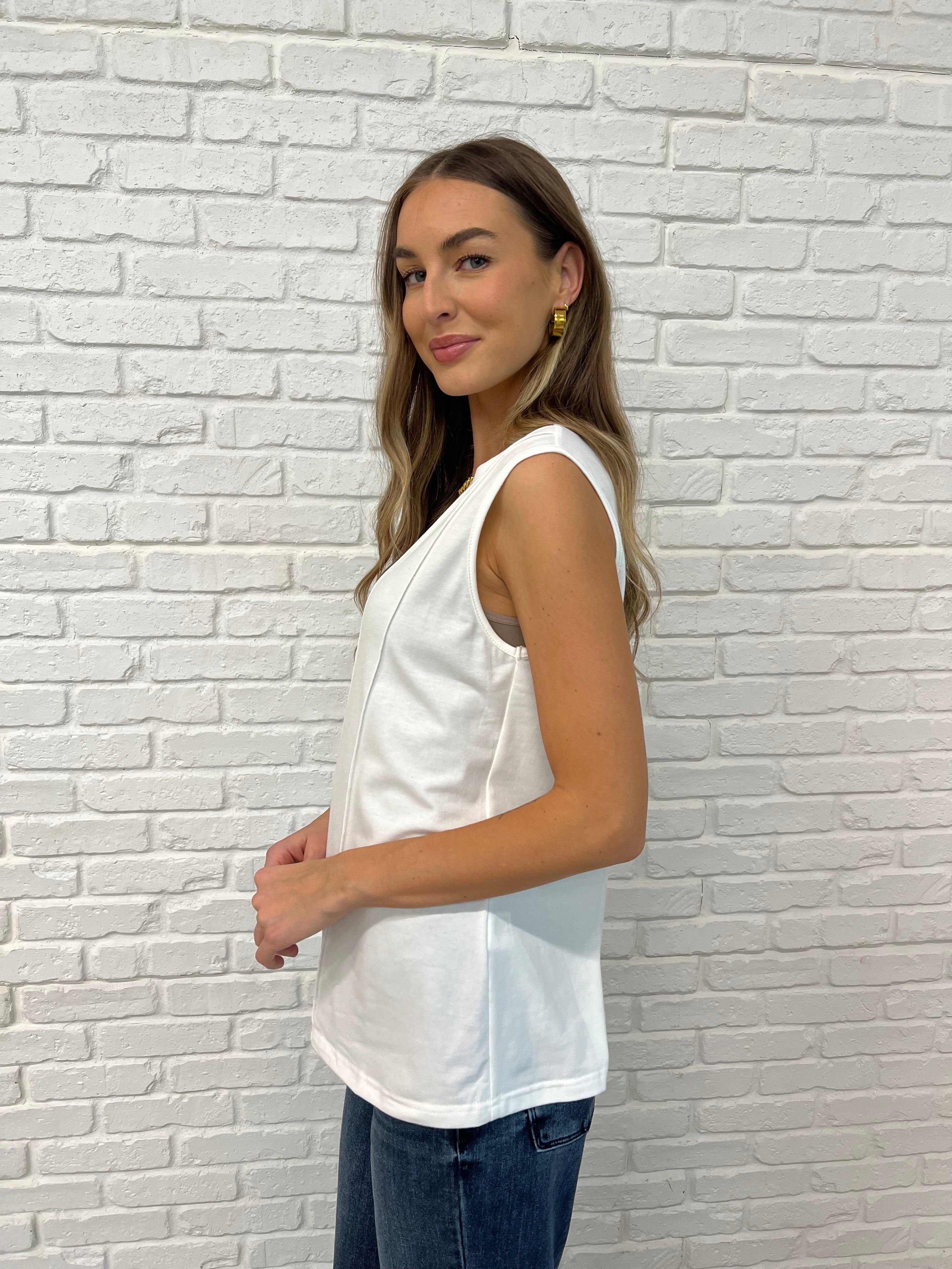 New Normal Pleat Detail Sleeveless Top in White-Womens-Stay Foxy Boutique, Florissant, Missouri